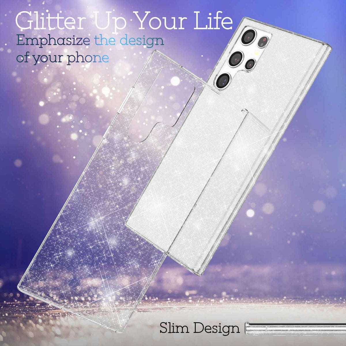 NALIA Klare Glitzerhülle für Samsung Galaxy S22 Ultra, Durchsichtig