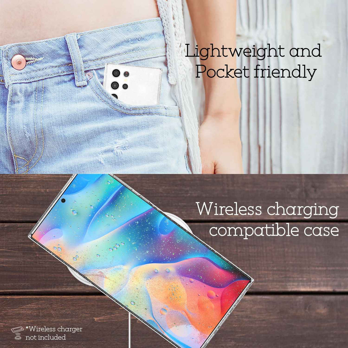 NALIA Klare Glitzerhülle für Samsung Galaxy S22 Ultra, Durchsichtig