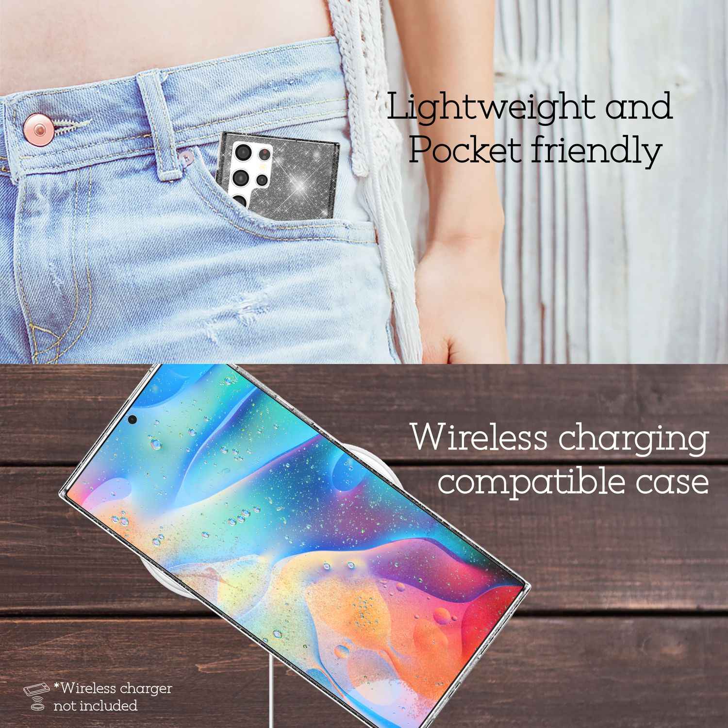 NALIA Klare Glitzerhülle für Samsung Galaxy S22 Ultra, Durchsichtig