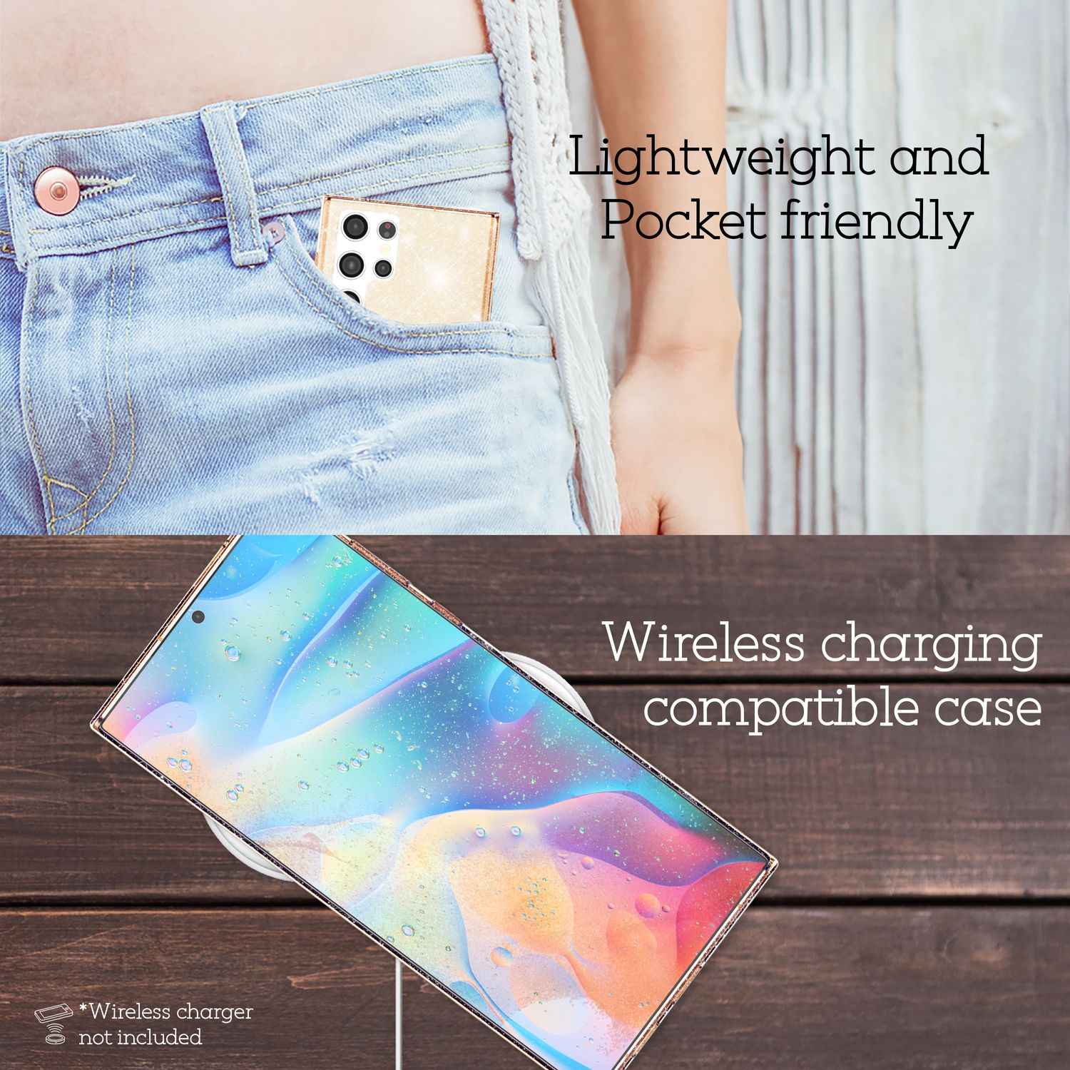 NALIA Klare Glitzerhülle für Samsung Galaxy S22 Ultra, Durchsichtig