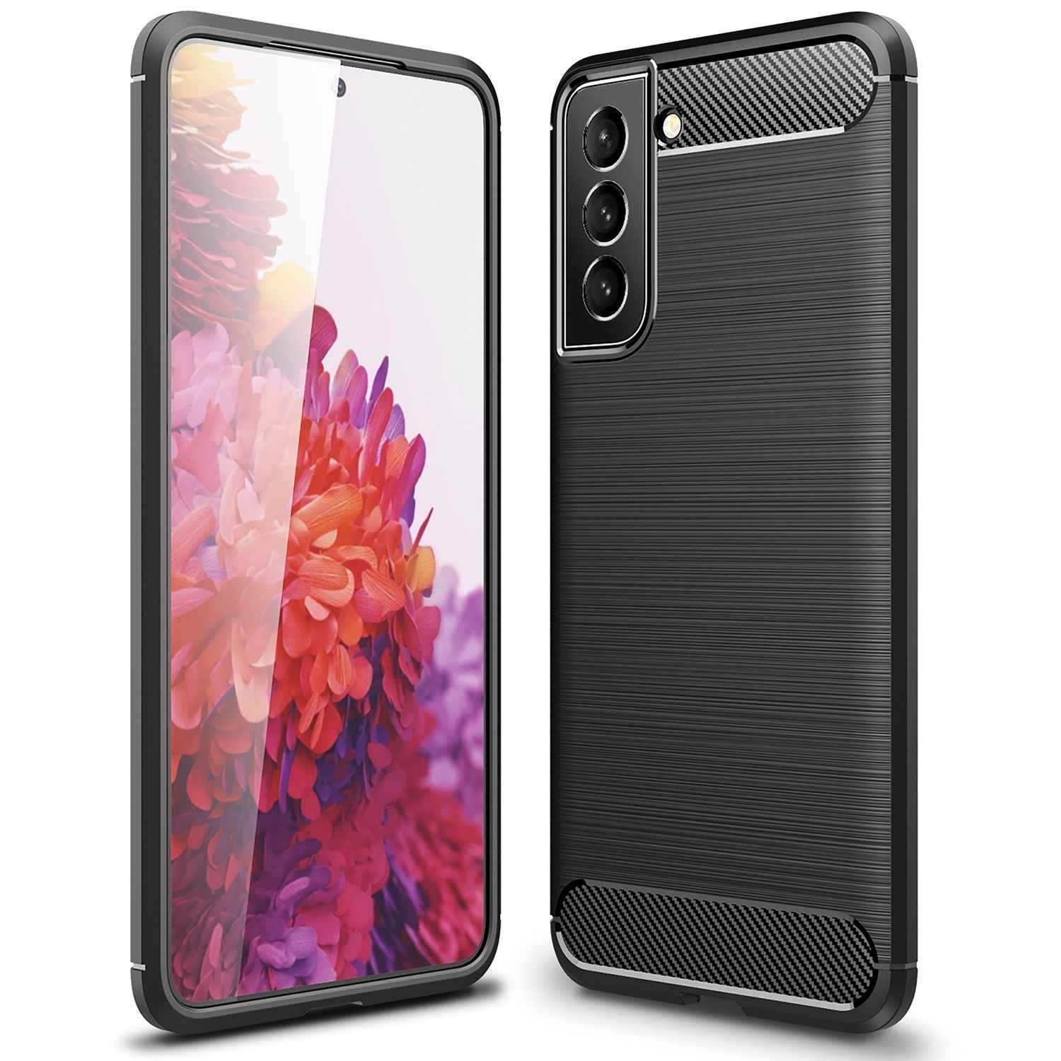 NALIA Carbon Look Case für Samsung Galaxy S22 Plus, Matt-Schwarze Silikonhülle Anti-Fingerabdruck Kohlefaser-Optik, Handyhülle Schutzhülle