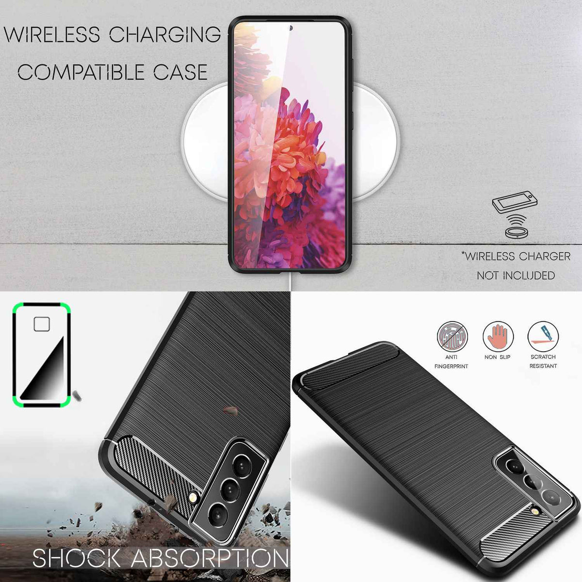 NALIA Carbon Look Case für Samsung Galaxy S22 Plus, Matt-Schwarze Silikonhülle Anti-Fingerabdruck Kohlefaser-Optik, Handyhülle Schutzhülle
