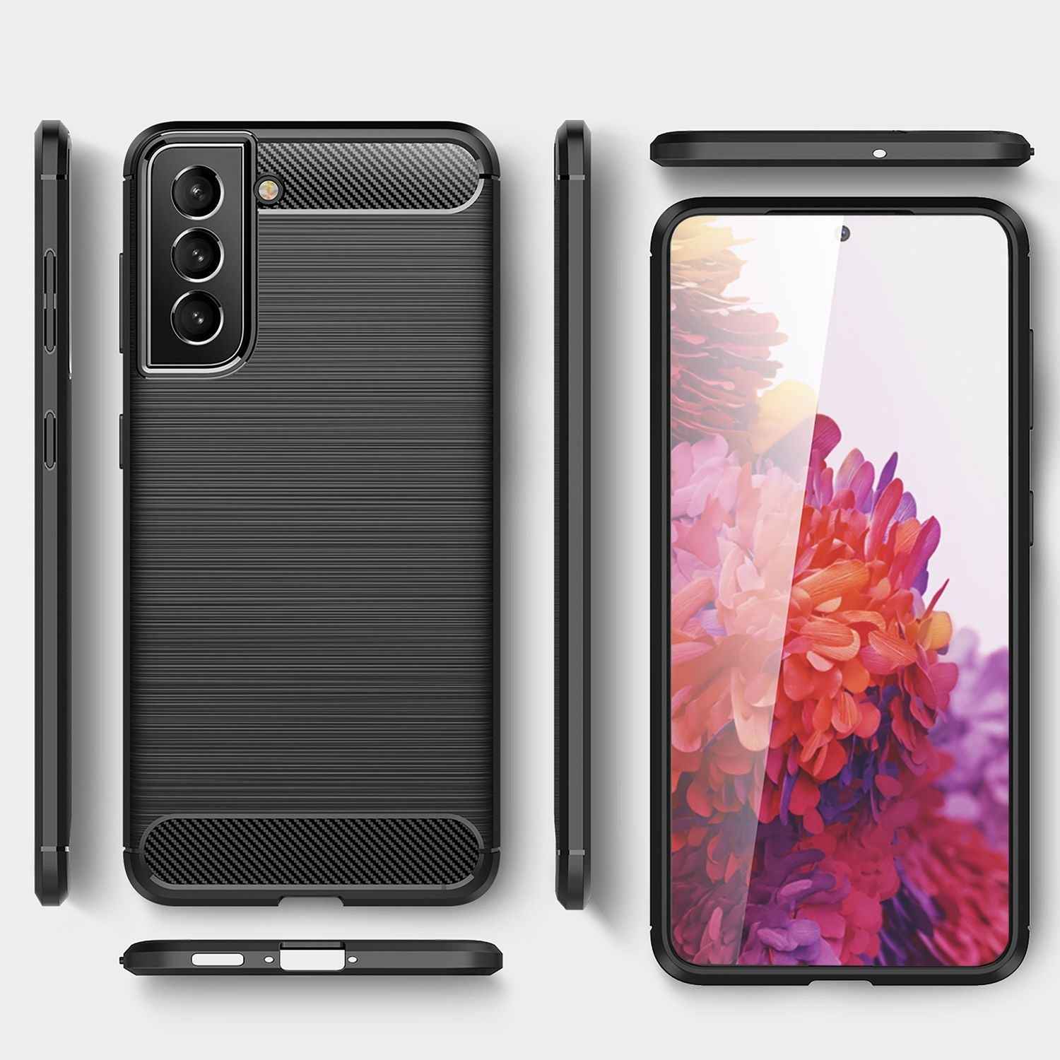 NALIA Carbon Look Case für Samsung Galaxy S22 Plus, Matt-Schwarze Silikonhülle Anti-Fingerabdruck Kohlefaser-Optik, Handyhülle Schutzhülle