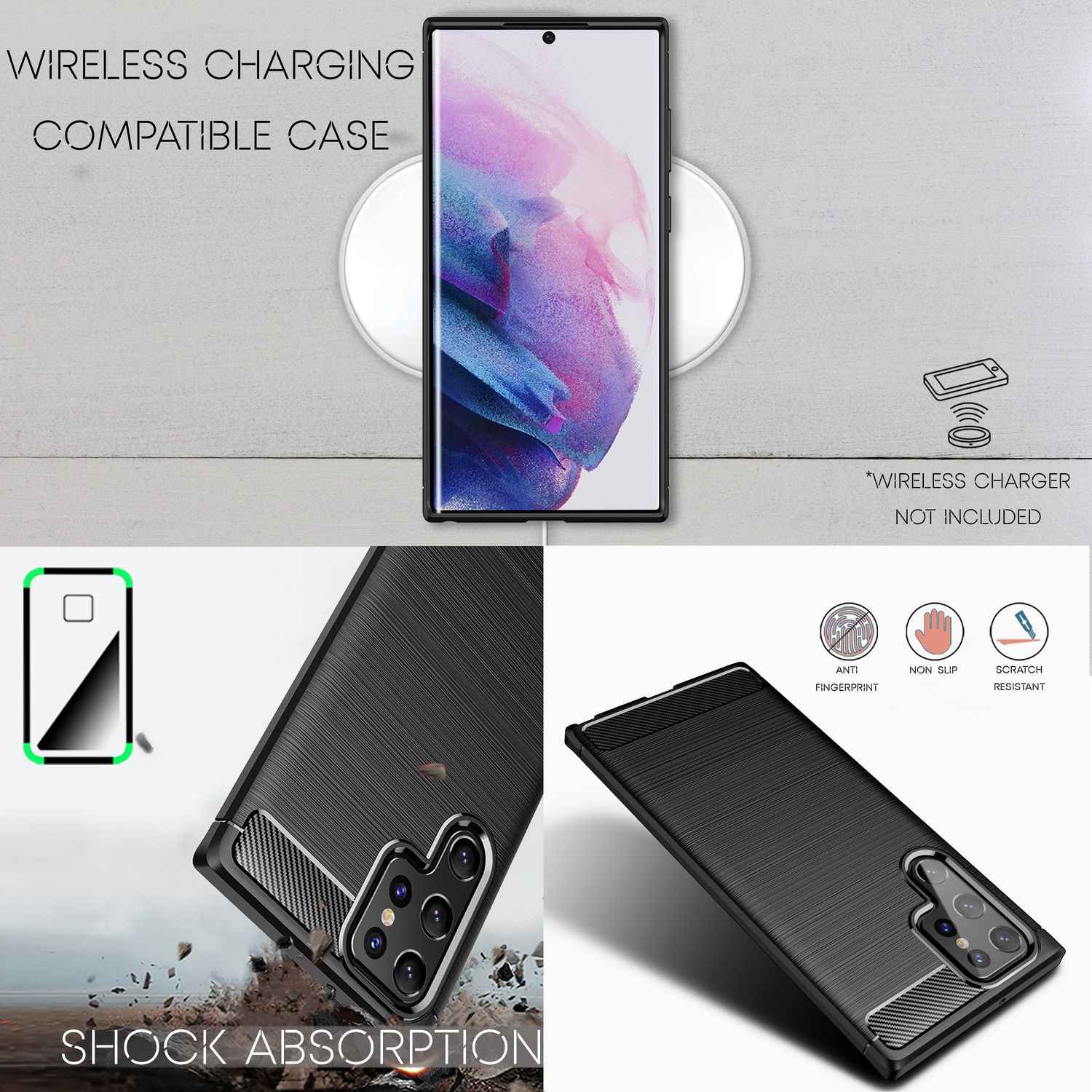 NALIA Carbon Look Case für Samsung Galaxy S22 Ultra, Matt-Schwarze Silikonhülle Anti-Fingerabdruck Kohlefaser-Optik, Handyhülle Schutzhülle
