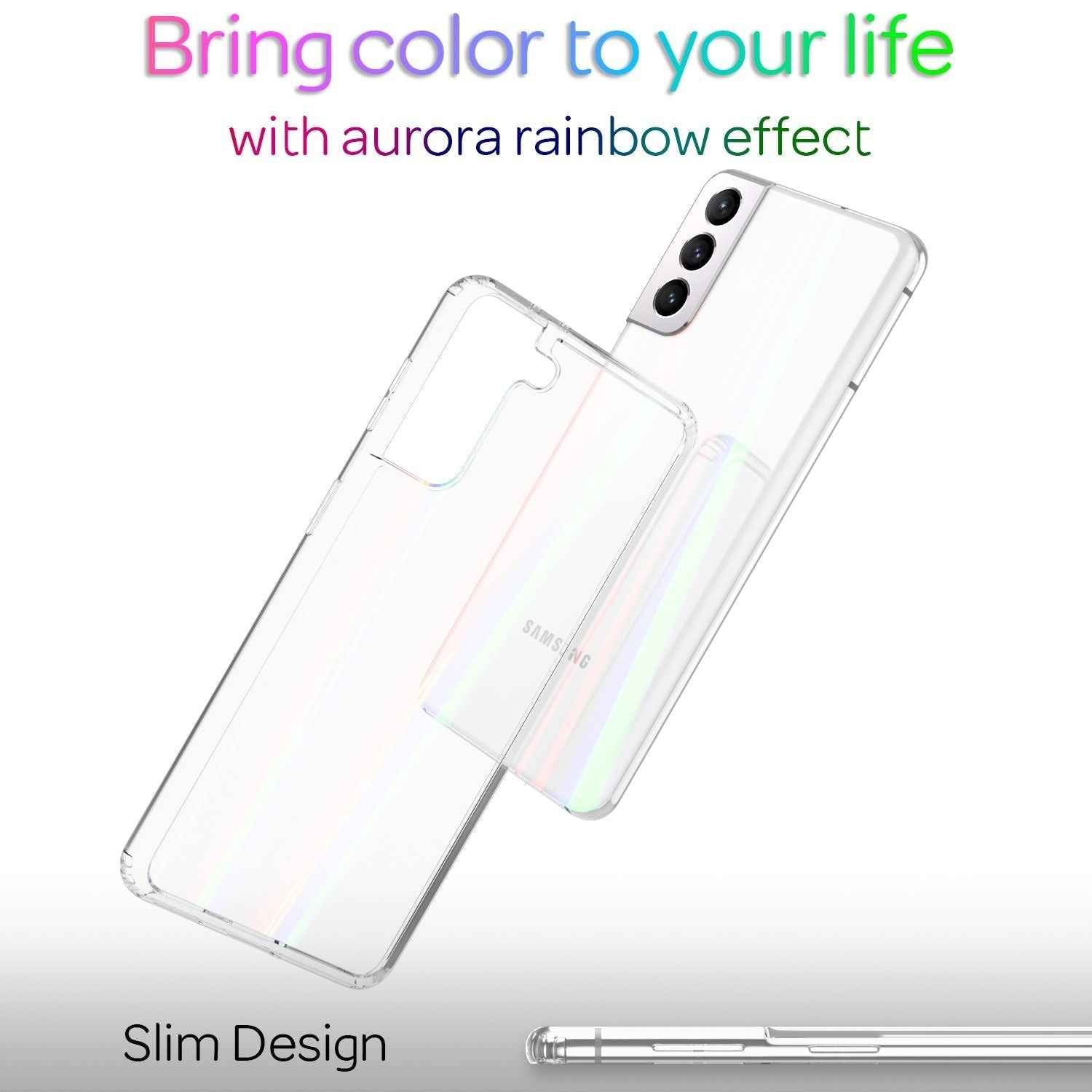 NALIA Klares Hartglas Case für Samsung Galaxy S22, Regenbogen Effekt Transparent Anti-Gelb Kratzfest Tempered Glass & Silikon Bumper, Handyhülle Schutzhülle