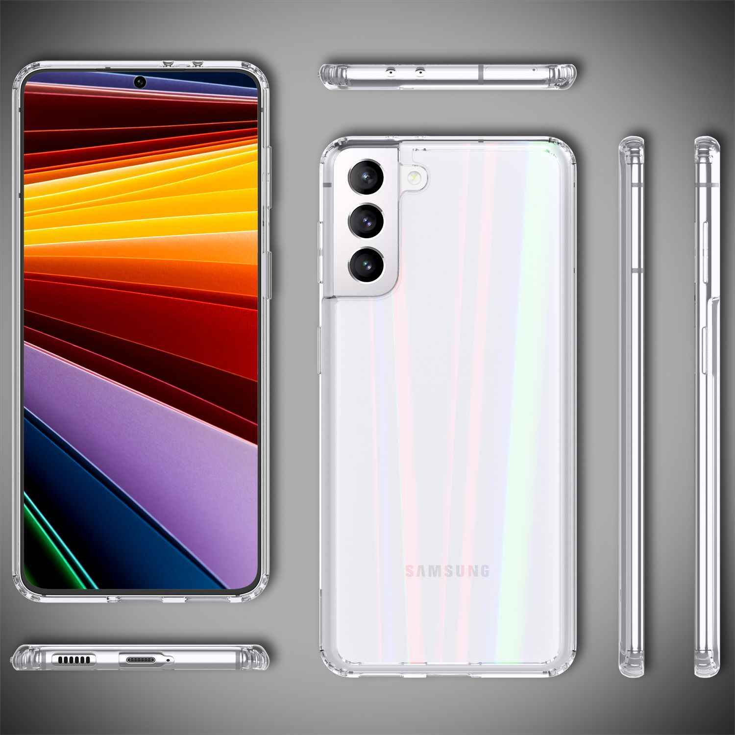 NALIA Klares Hartglas Case für Samsung Galaxy S22, Regenbogen Effekt Transparent Anti-Gelb Kratzfest Tempered Glass & Silikon Bumper, Handyhülle Schutzhülle