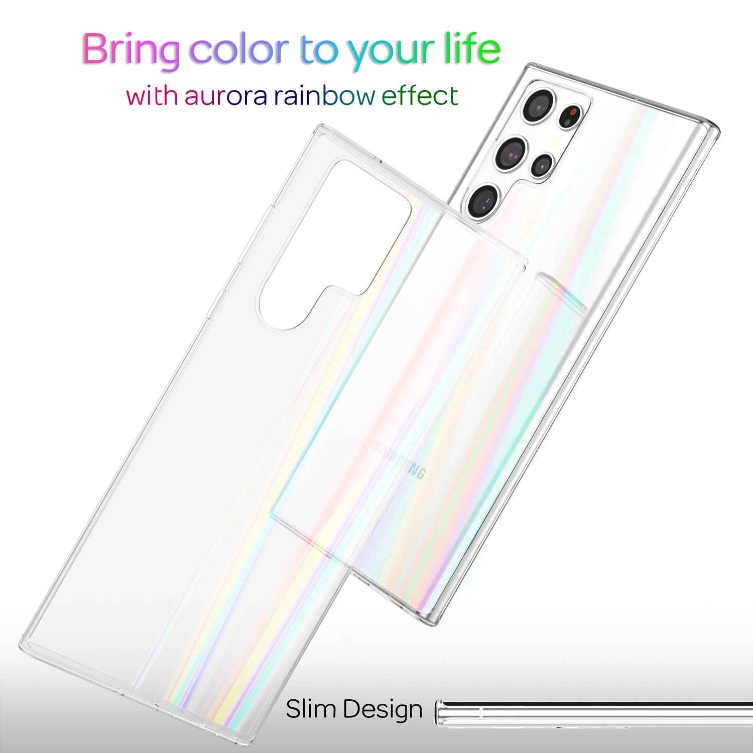 NALIA Klares Hartglas Case für Samsung Galaxy S22 Ultra, Regenbogen Effekt Transparent Anti-Gelb Tempered Glass & Silikon, Handyhülle Schutzhülle
