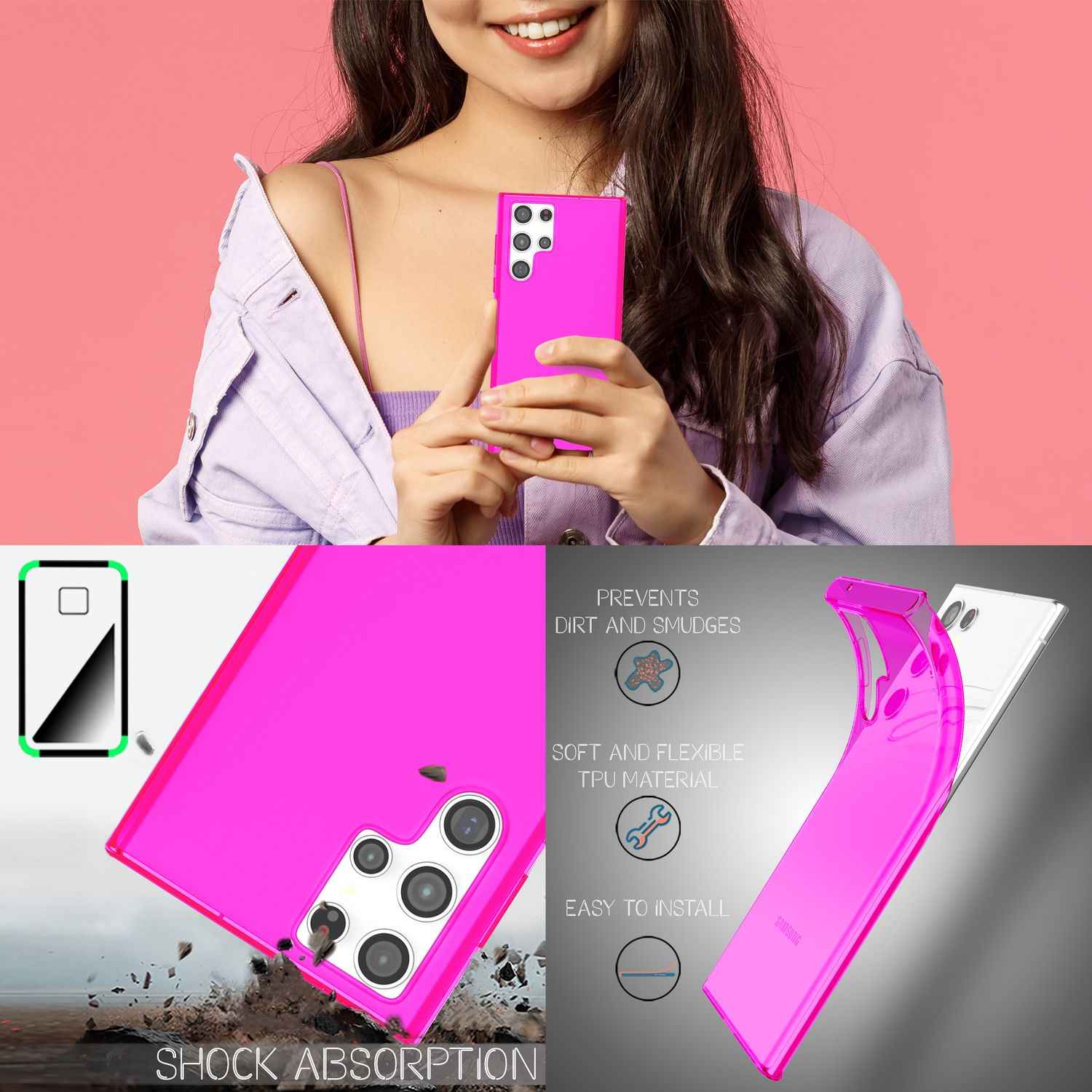 NALIA Klare Neon Handyhülle für Samsung Galaxy S22 Ultra, Durchsichtig Bunt Leuchtend, Dünne Schutzhülle Cover