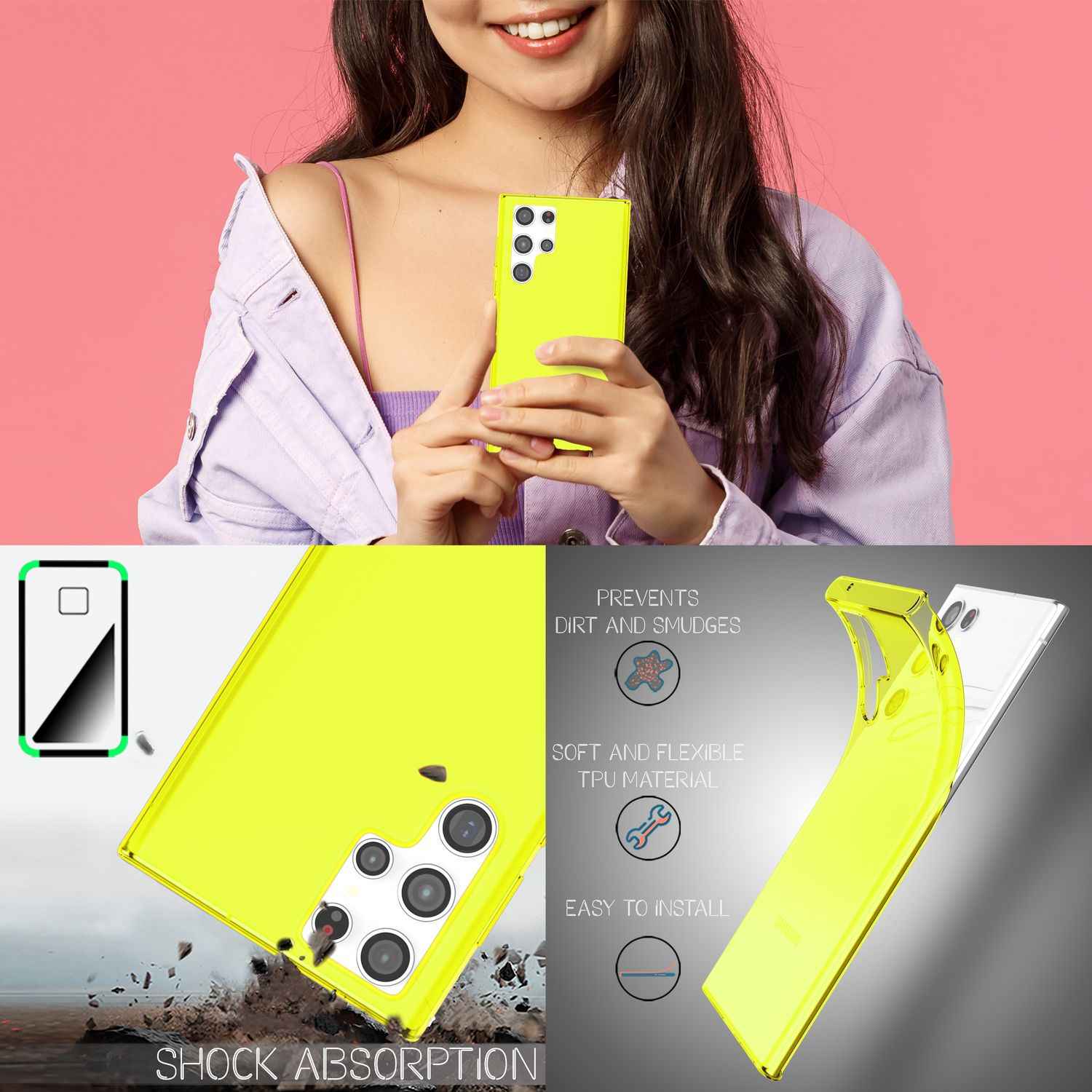 NALIA Klare Neon Handyhülle für Samsung Galaxy S22 Ultra, Durchsichtig Bunt Leuchtend, Dünne Schutzhülle Cover