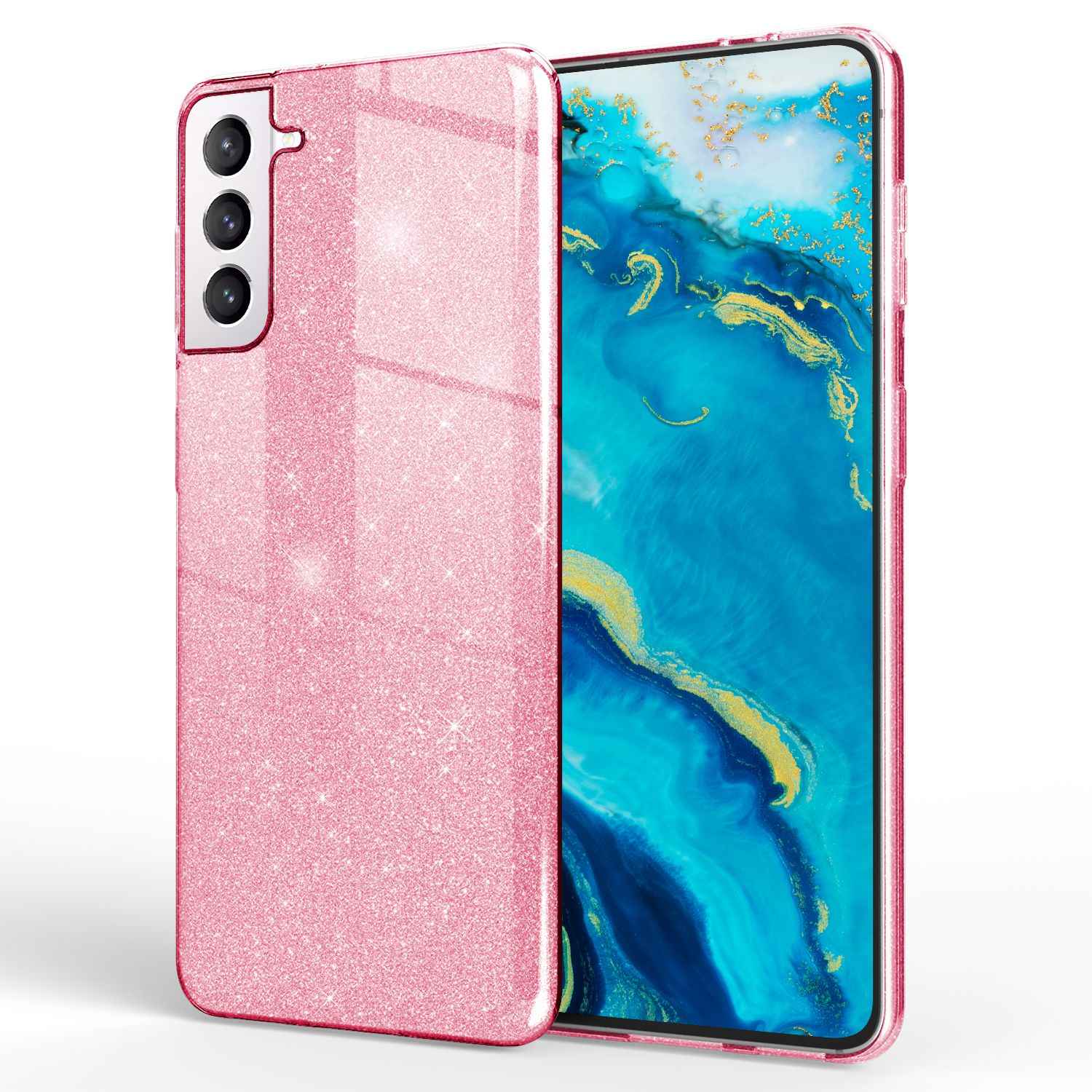 NALIA Robuste Glitzerhülle für Samsung Galaxy S22, Glänzende Glitzer Hybrid Schutzhülle Verstärkte Silikon Handyhülle