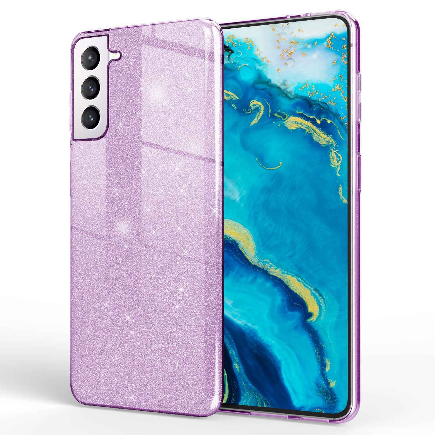NALIA Robuste Glitzerhülle für Samsung Galaxy S22, Glänzende Glitzer Hybrid Schutzhülle Verstärkte Silikon Handyhülle