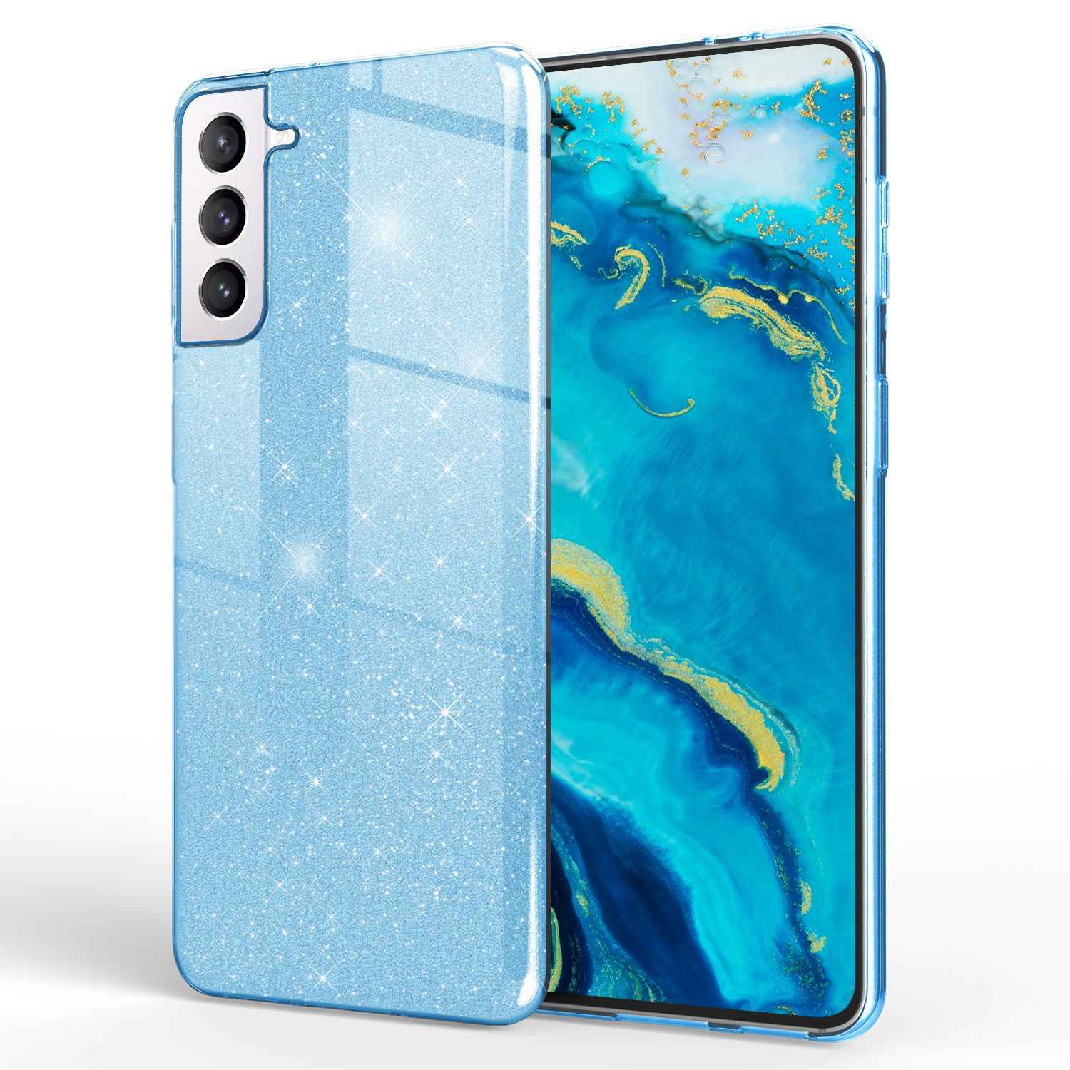 NALIA Robuste Glitzerhülle für Samsung Galaxy S22, Glänzende Glitzer Hybrid Schutzhülle Verstärkte Silikon Handyhülle