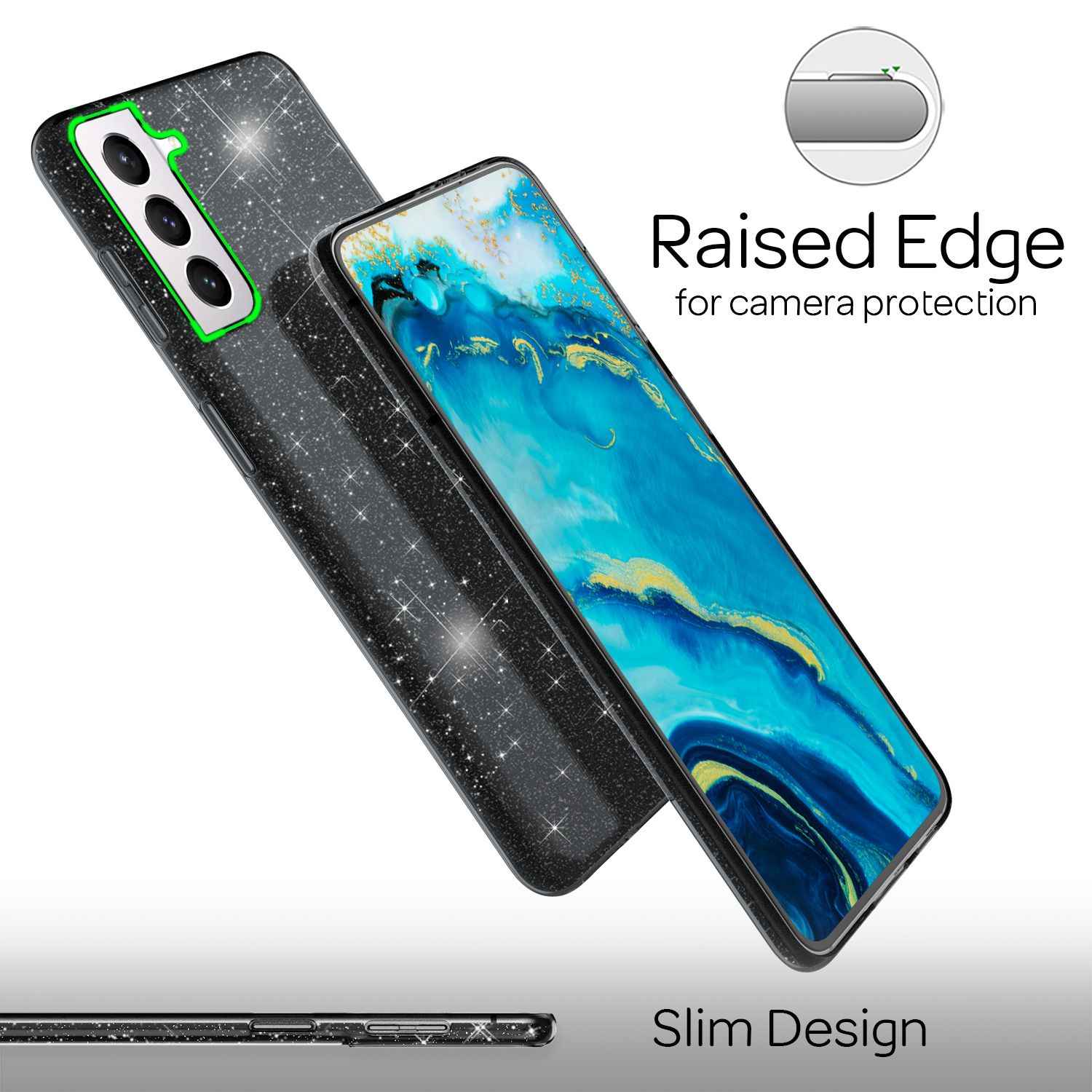 NALIA Robuste Glitzerhülle für Samsung Galaxy S22, Glänzende Glitzer Hybrid Schutzhülle Verstärkte Silikon Handyhülle