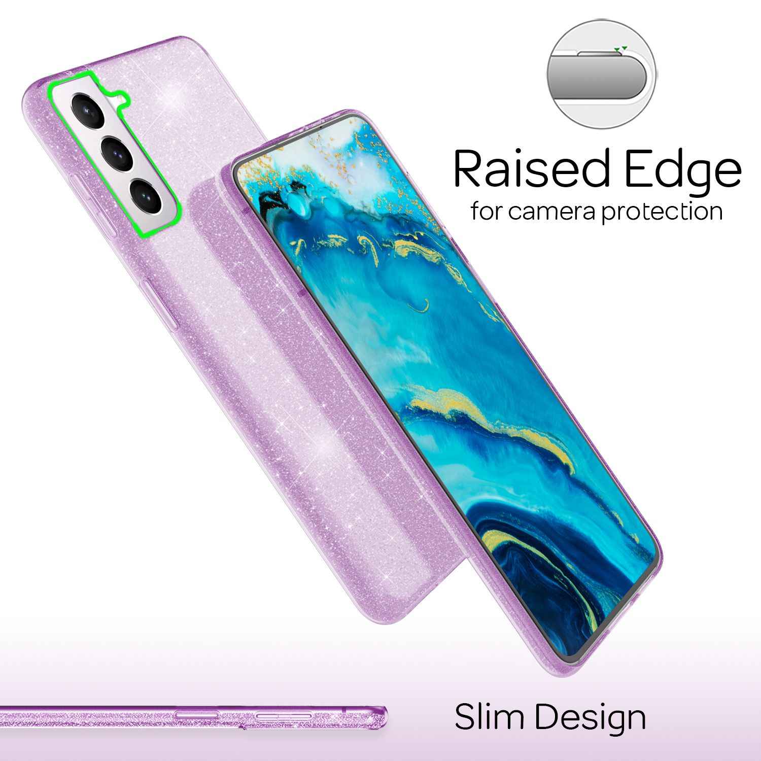 NALIA Robuste Glitzerhülle für Samsung Galaxy S22, Glänzende Glitzer Hybrid Schutzhülle Verstärkte Silikon Handyhülle