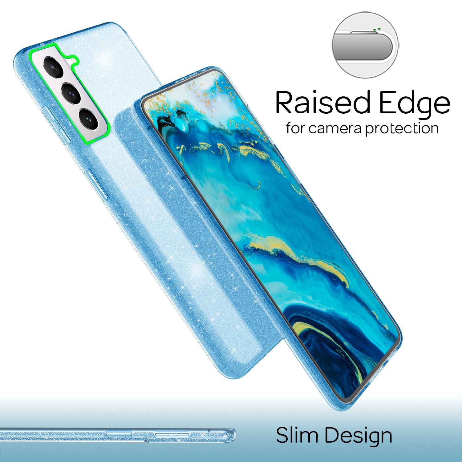 NALIA Robuste Glitzerhülle für Samsung Galaxy S22, Glänzende Glitzer Hybrid Schutzhülle Verstärkte Silikon Handyhülle