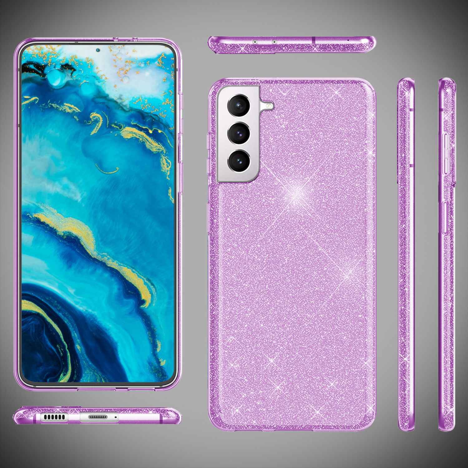 NALIA Robuste Glitzerhülle für Samsung Galaxy S22, Glänzende Glitzer Hybrid Schutzhülle Verstärkte Silikon Handyhülle