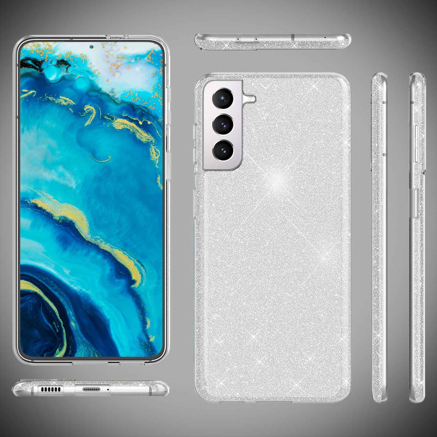NALIA Robuste Glitzerhülle für Samsung Galaxy S22, Glänzende Glitzer Hybrid Schutzhülle Verstärkte Silikon Handyhülle