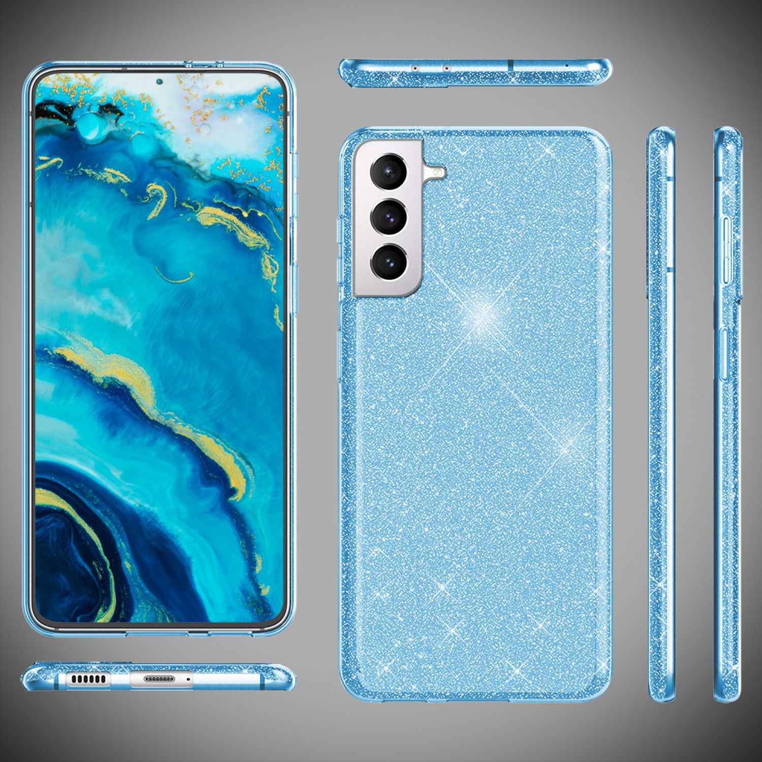 NALIA Robuste Glitzerhülle für Samsung Galaxy S22, Glänzende Glitzer Hybrid Schutzhülle Verstärkte Silikon Handyhülle