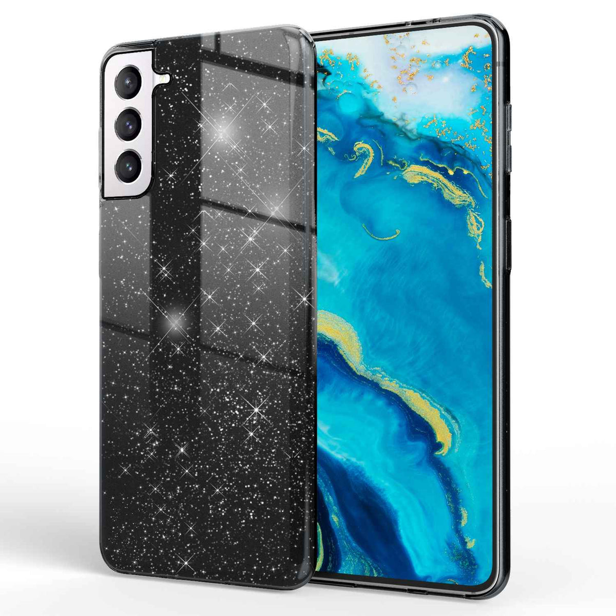 NALIA Robuste Glitzerhülle für Samsung Galaxy S22 Plus, Glänzende Glitzer Hybrid Schutzhülle Verstärkte Silikonhülle