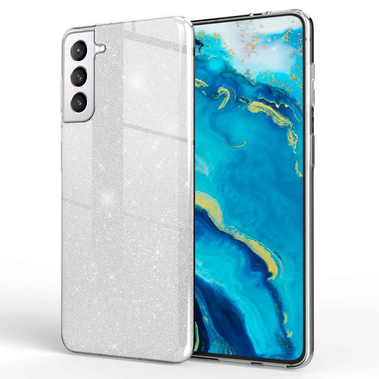 NALIA Robuste Glitzerhülle für Samsung Galaxy S22 Plus, Glänzende Glitzer Hybrid Schutzhülle Verstärkte Silikonhülle
