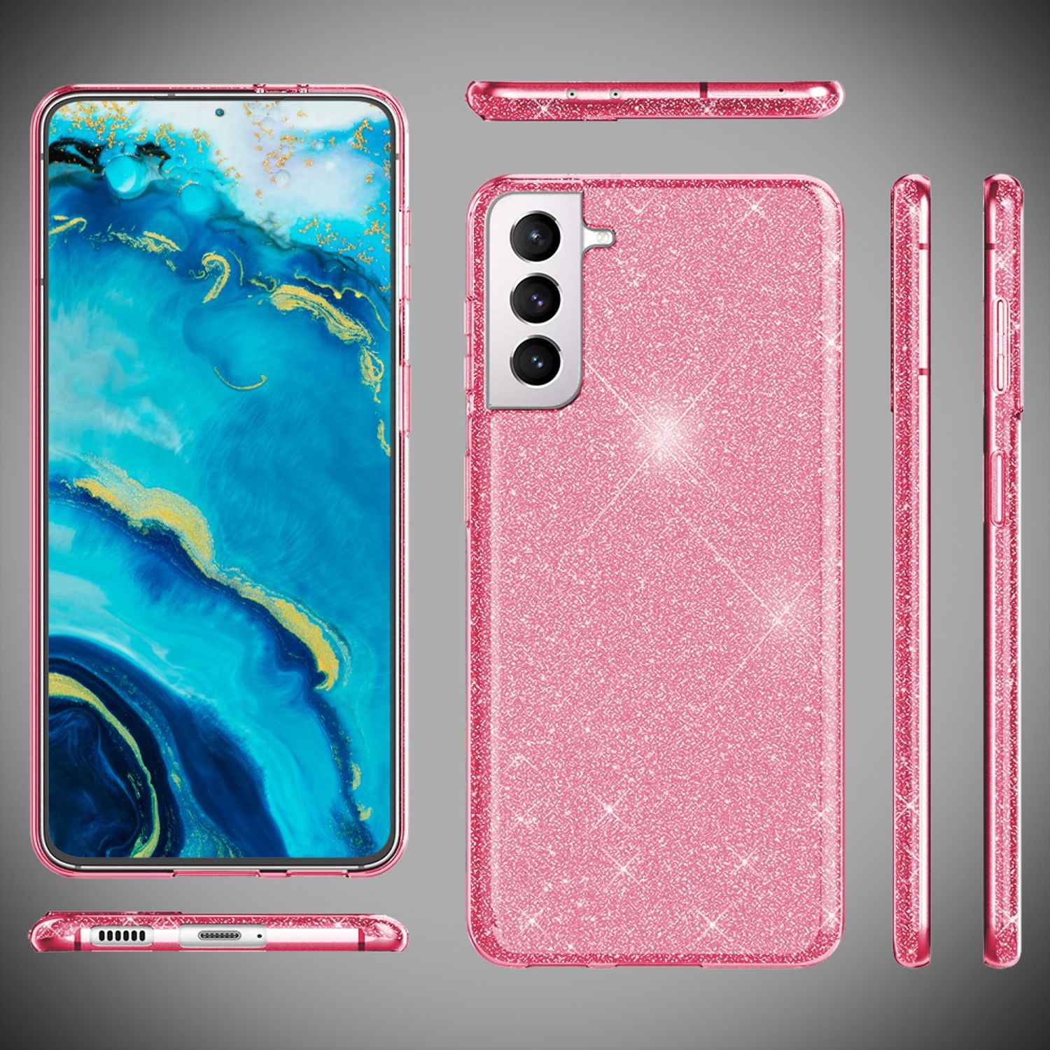 NALIA Robuste Glitzerhülle für Samsung Galaxy S22 Plus, Glänzende Glitzer Hybrid Schutzhülle Verstärkte Silikonhülle