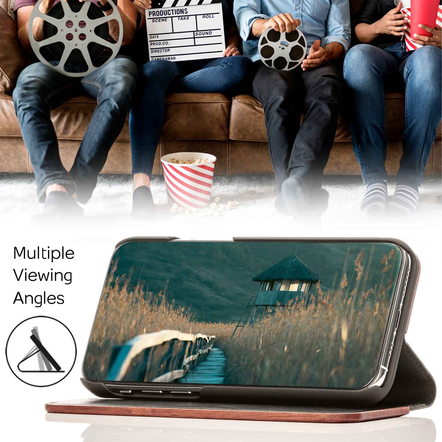 NALIA Echt-Holz Flipcase für iPhone 13 Pro Max, Natur Holzhülle mit Standfunktion & Kartenfach, Wood Case - Walnuss