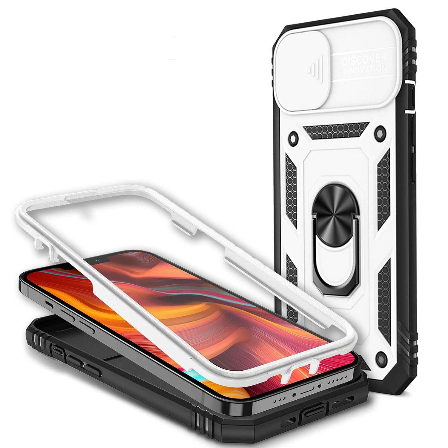 NALIA Military-Style Ringhülle für iPhone 13 Mini, Extrem Schützend mit Display-Rahmen & Kamera-Abdeckung, 360° Ring für Standfunktion & KFZ-Halterung
