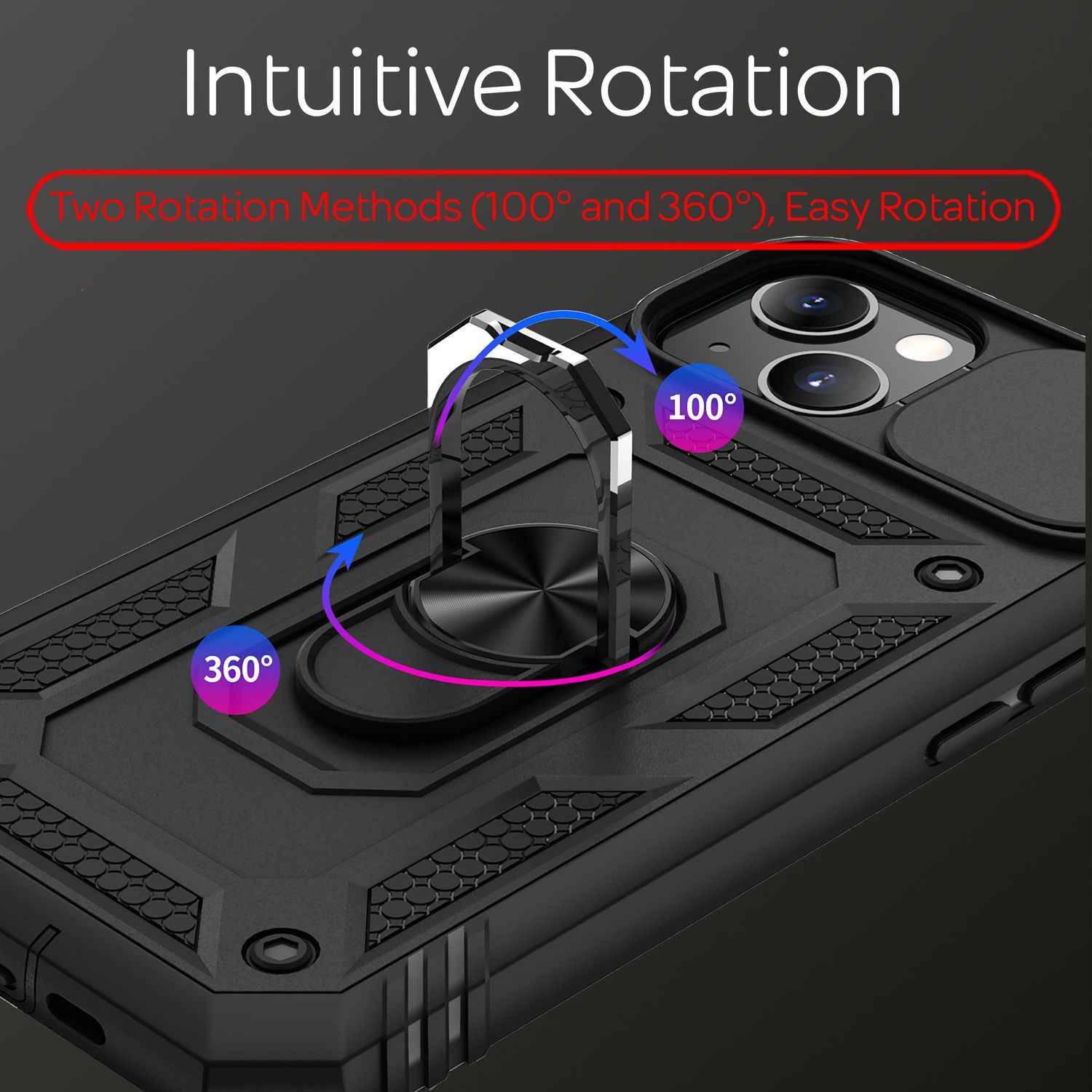 NALIA Military-Style Ringhülle für iPhone 13 Mini, Extrem Schützend mit Display-Rahmen & Kamera-Abdeckung, 360° Ring für Standfunktion & KFZ-Halterung