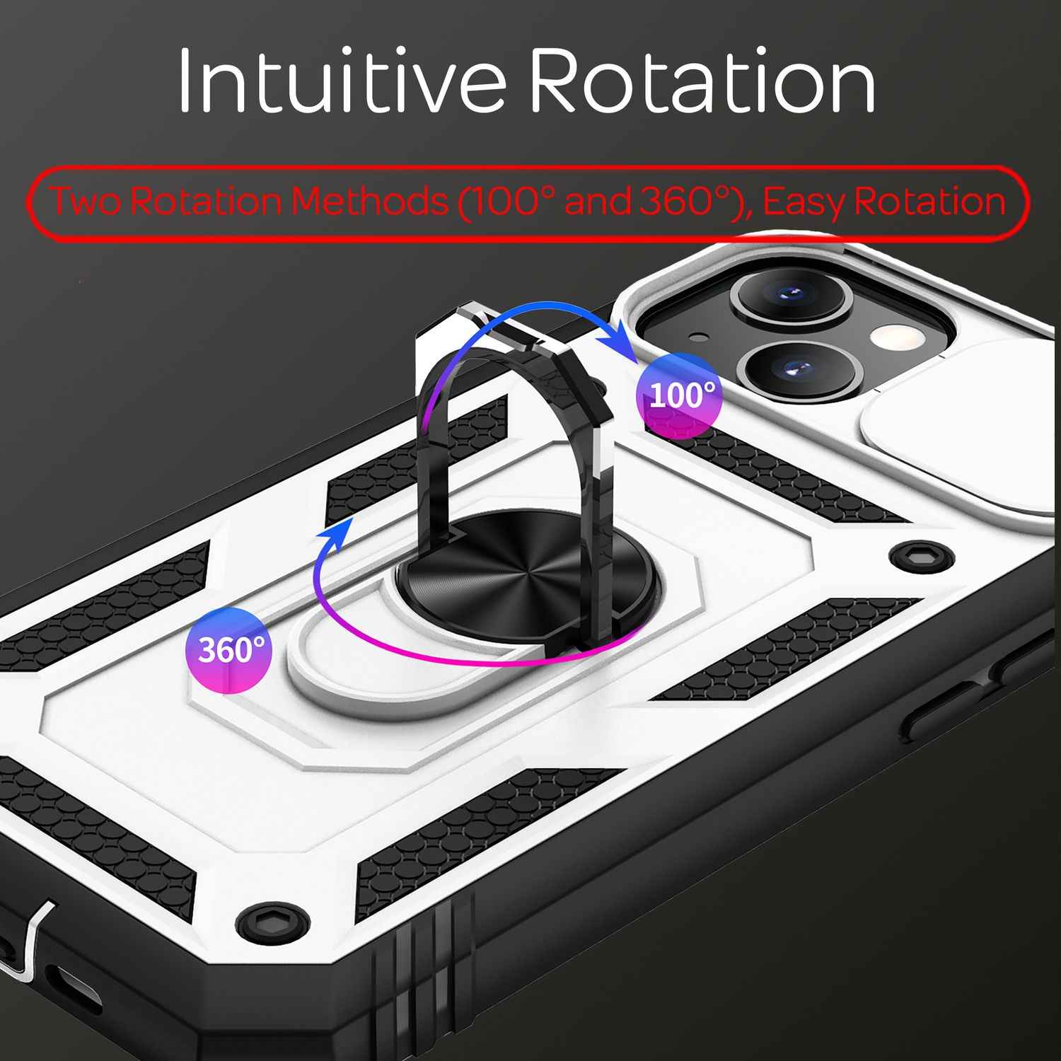 NALIA Military-Style Ringhülle für iPhone 13 Mini, Extrem Schützend mit Display-Rahmen & Kamera-Abdeckung, 360° Ring für Standfunktion & KFZ-Halterung