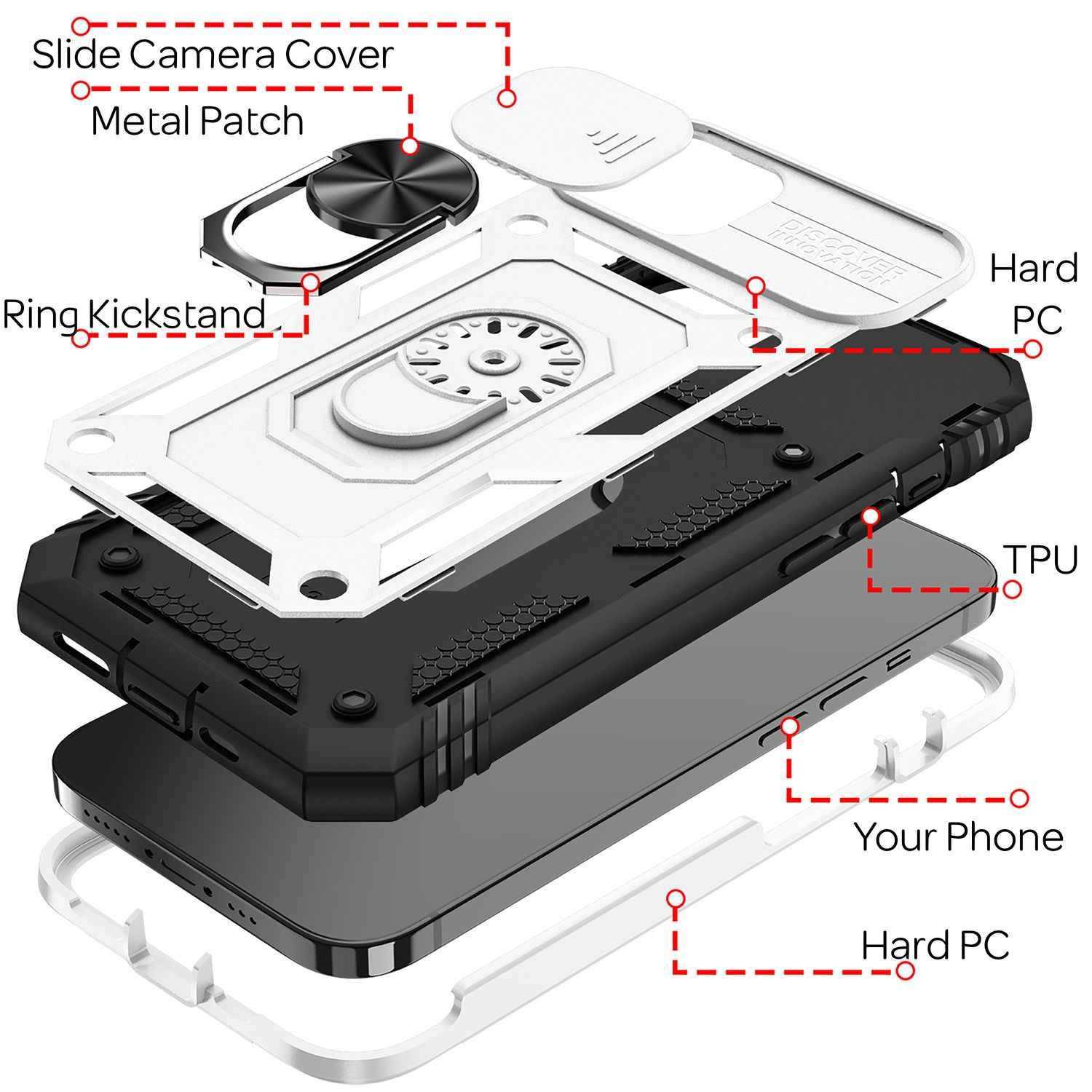 NALIA Military-Style Ringhülle für iPhone 13 Mini, Extrem Schützend mit Display-Rahmen & Kamera-Abdeckung, 360° Ring für Standfunktion & KFZ-Halterung