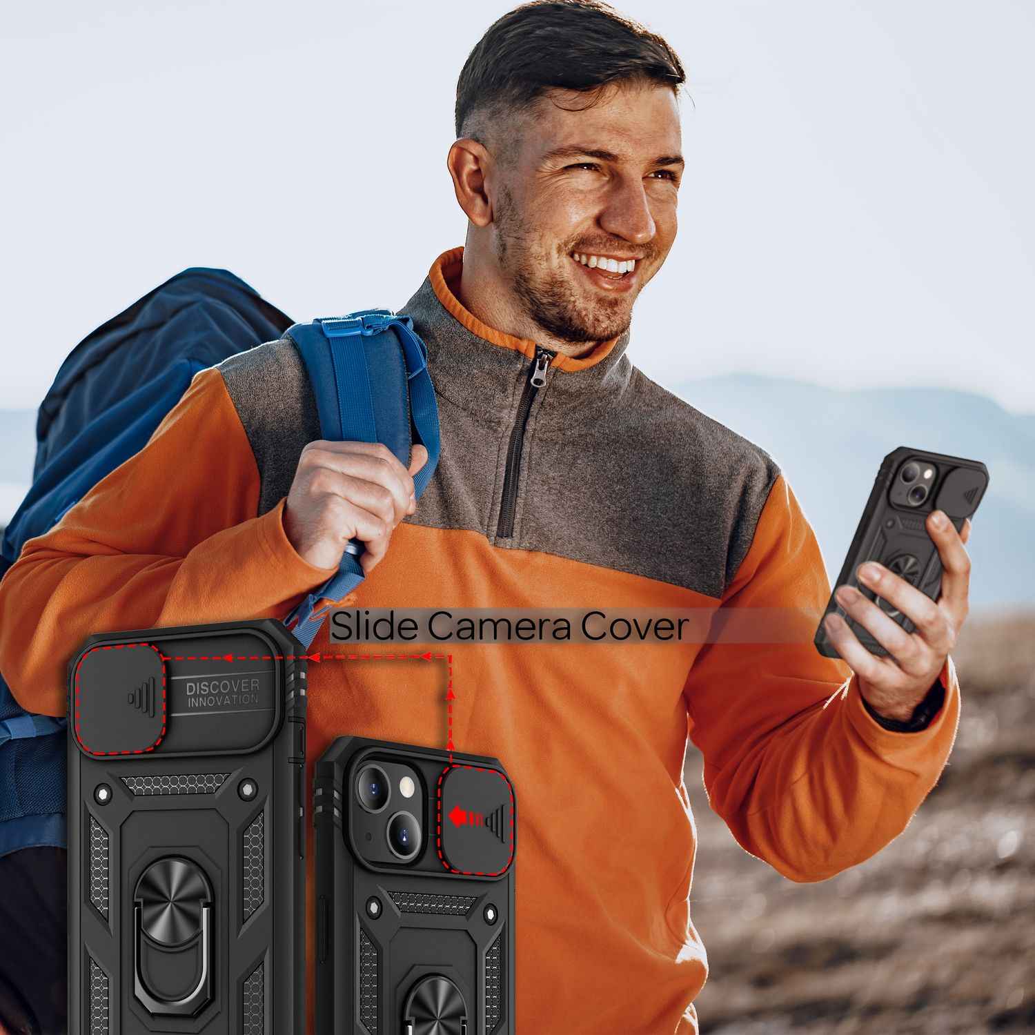 NALIA Military-Style Ringhülle für iPhone 13 Mini, Extrem Schützend mit Display-Rahmen & Kamera-Abdeckung, 360° Ring für Standfunktion & KFZ-Halterung