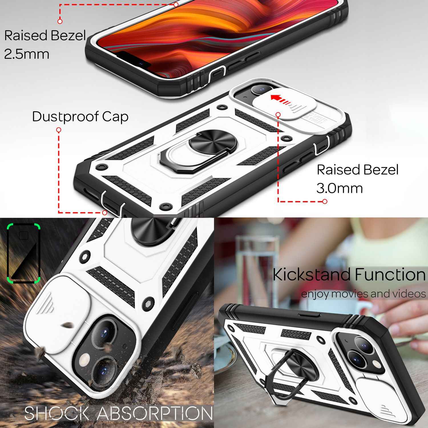 NALIA Military-Style Ringhülle für iPhone 13, Extrem Schützend mit Display-Rahmen & Kamera-Abdeckung