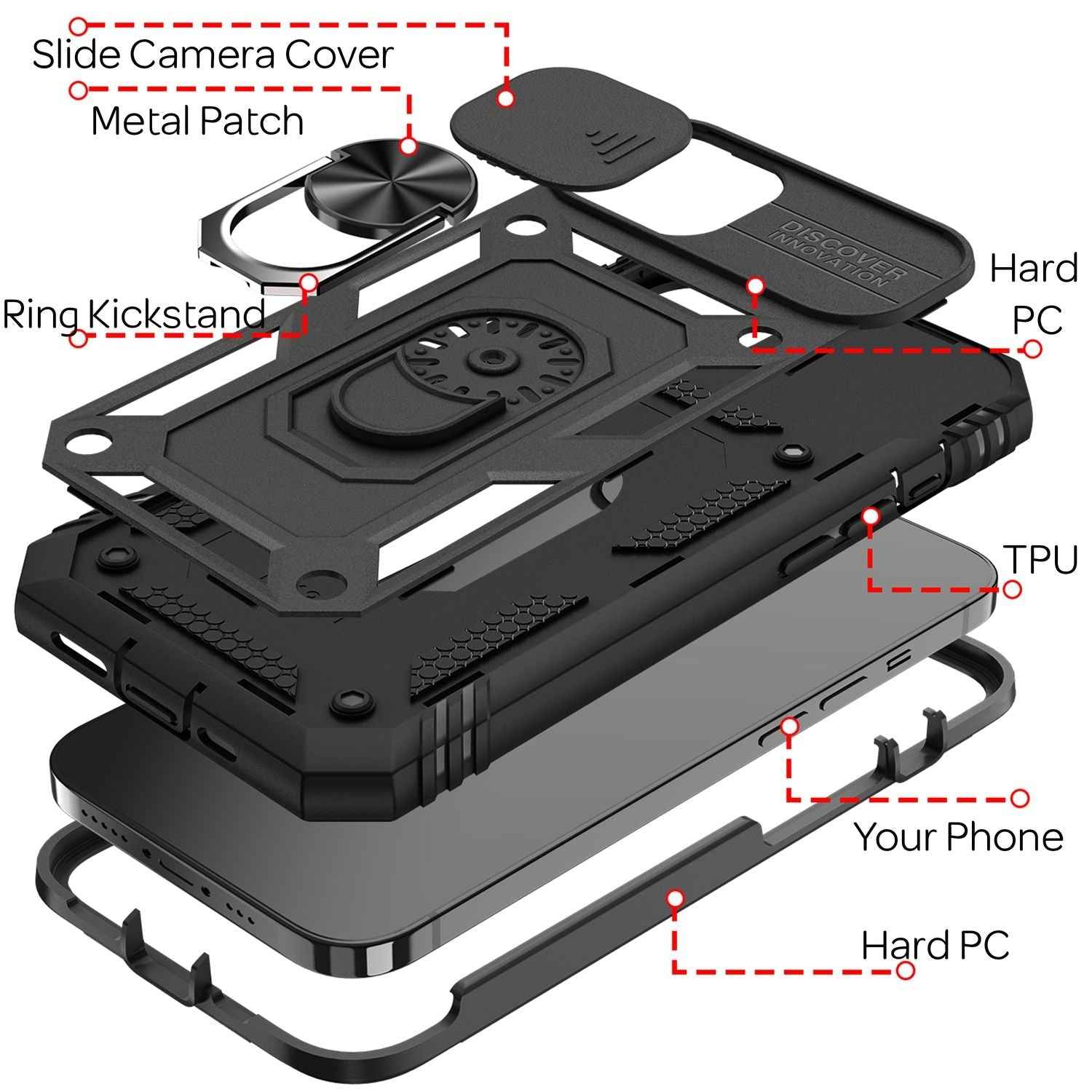 NALIA Military-Style Ringhülle für iPhone 13, Extrem Schützend mit Display-Rahmen & Kamera-Abdeckung