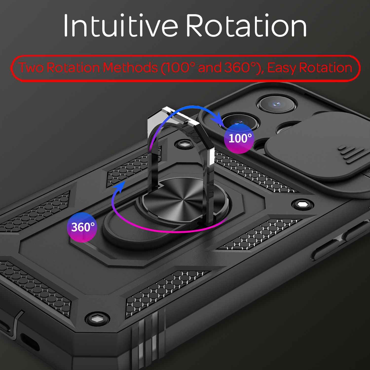 NALIA Military-Style Ringhülle für iPhone 13 Pro, Extrem Schützend mit Display-Rahmen & Kamera-Abdeckung, 360° Ring für Standfunktion & KFZ-Halterung
