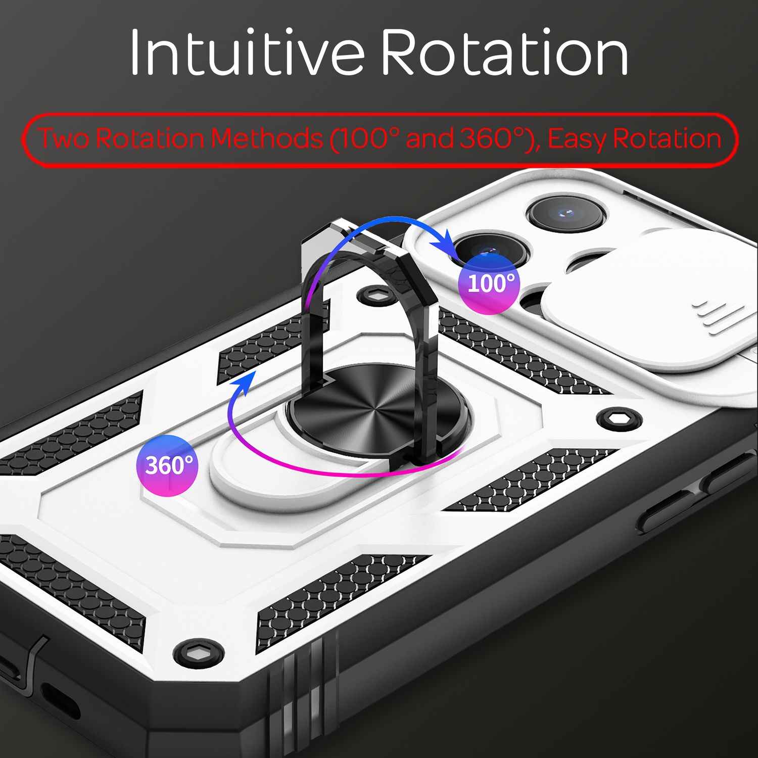 NALIA Military-Style Ringhülle für iPhone 13 Pro, Extrem Schützend mit Display-Rahmen & Kamera-Abdeckung, 360° Ring für Standfunktion & KFZ-Halterung