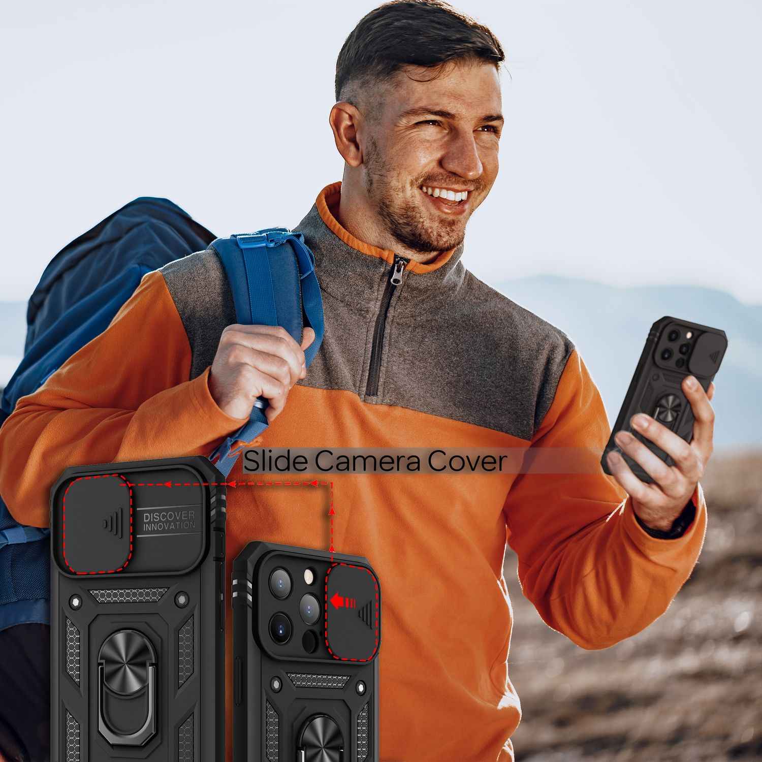 NALIA Military-Style Ringhülle für iPhone 13 Pro, Extrem Schützend mit Display-Rahmen & Kamera-Abdeckung, 360° Ring für Standfunktion & KFZ-Halterung