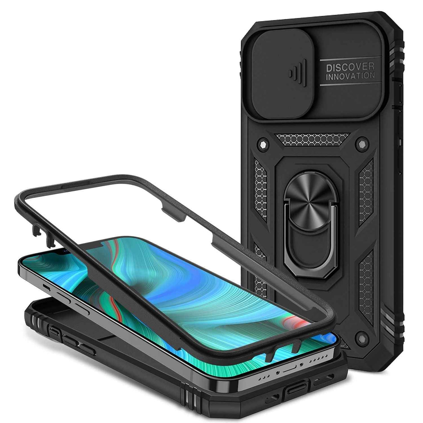 Aufprallschutzhülle für iPhone 13 Pro Max schwarz mit Ringhalter