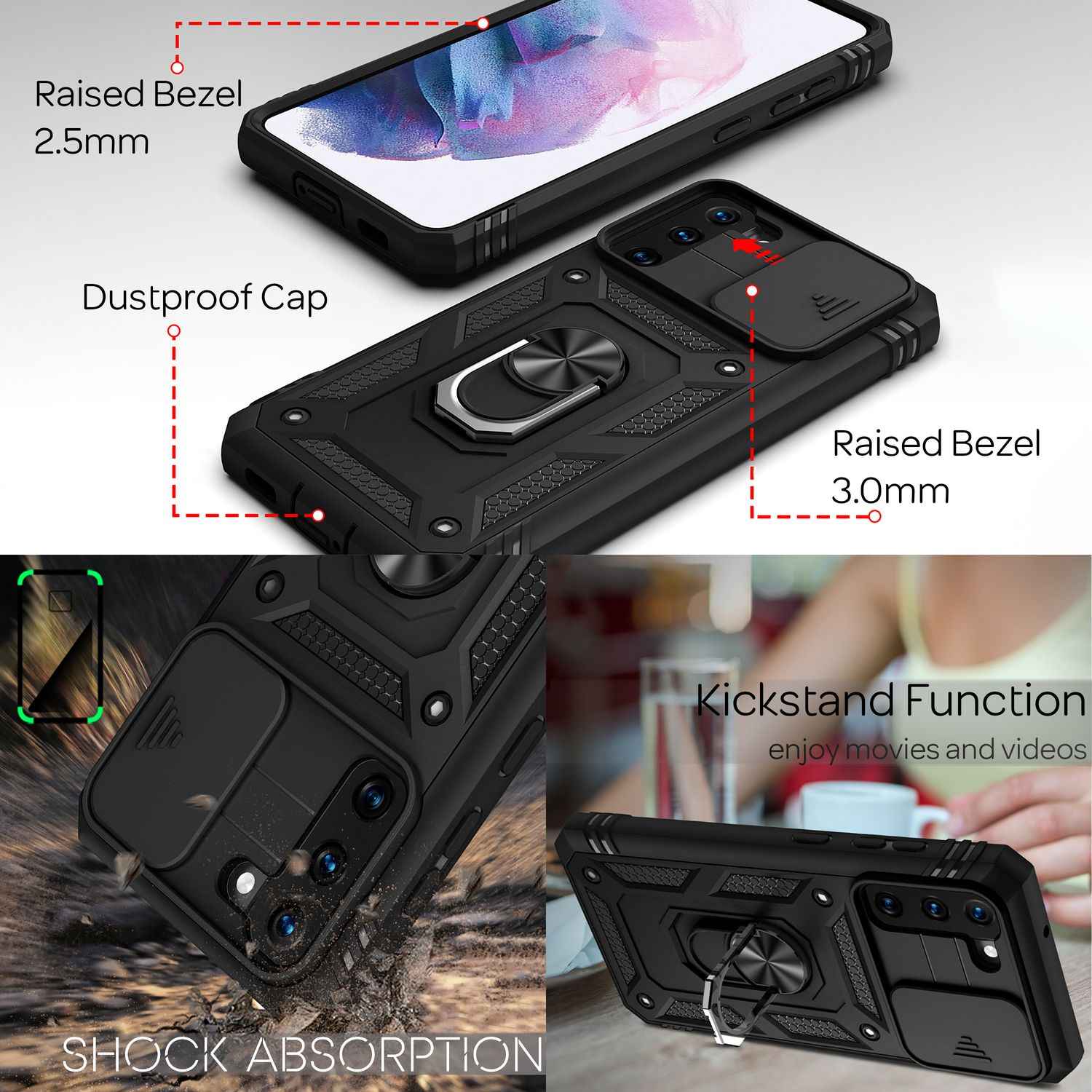 NALIA Military-Style Ringhülle für Samsung Galaxy S21, Extrem Schützend mit Display-Rahmen & Kamera-Abdeckung
