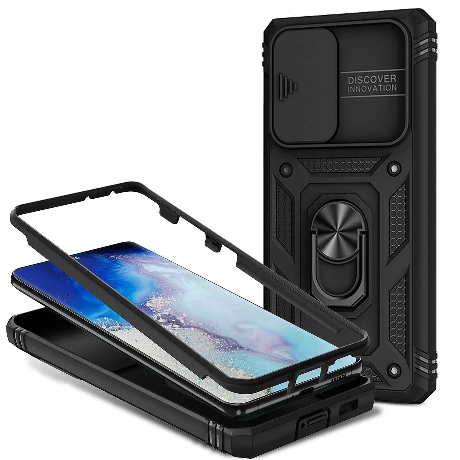 NALIA Military-Style Ringhülle für Samsung Galaxy S21 Ultra, Extrem Schützend mit Display-Rahmen & Kamera-Abdeckung, 360° Ring für Standfunktion