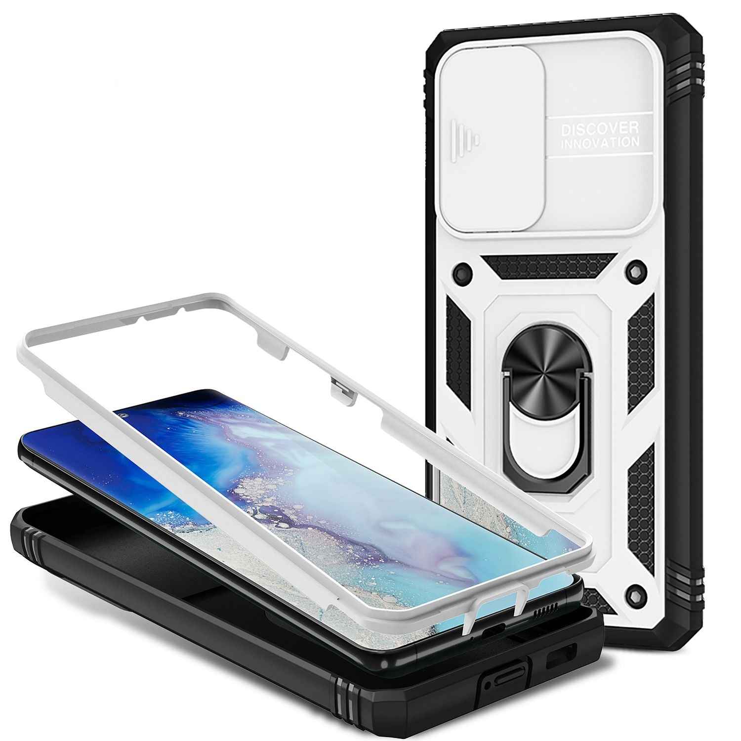 NALIA Military-Style Ringhülle für Samsung Galaxy S21 Ultra, Extrem Schützend mit Display-Rahmen & Kamera-Abdeckung, 360° Ring für Standfunktion