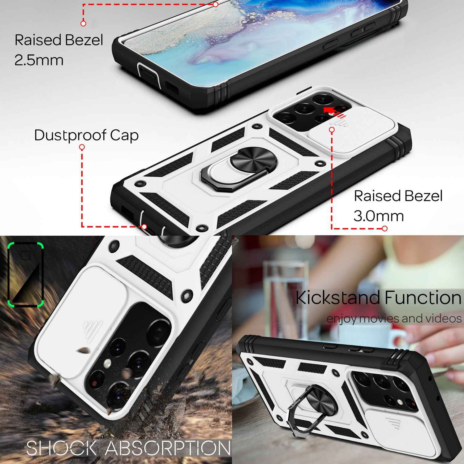 NALIA Military-Style Ringhülle für Samsung Galaxy S21 Ultra, Extrem Schützend mit Display-Rahmen & Kamera-Abdeckung, 360° Ring für Standfunktion