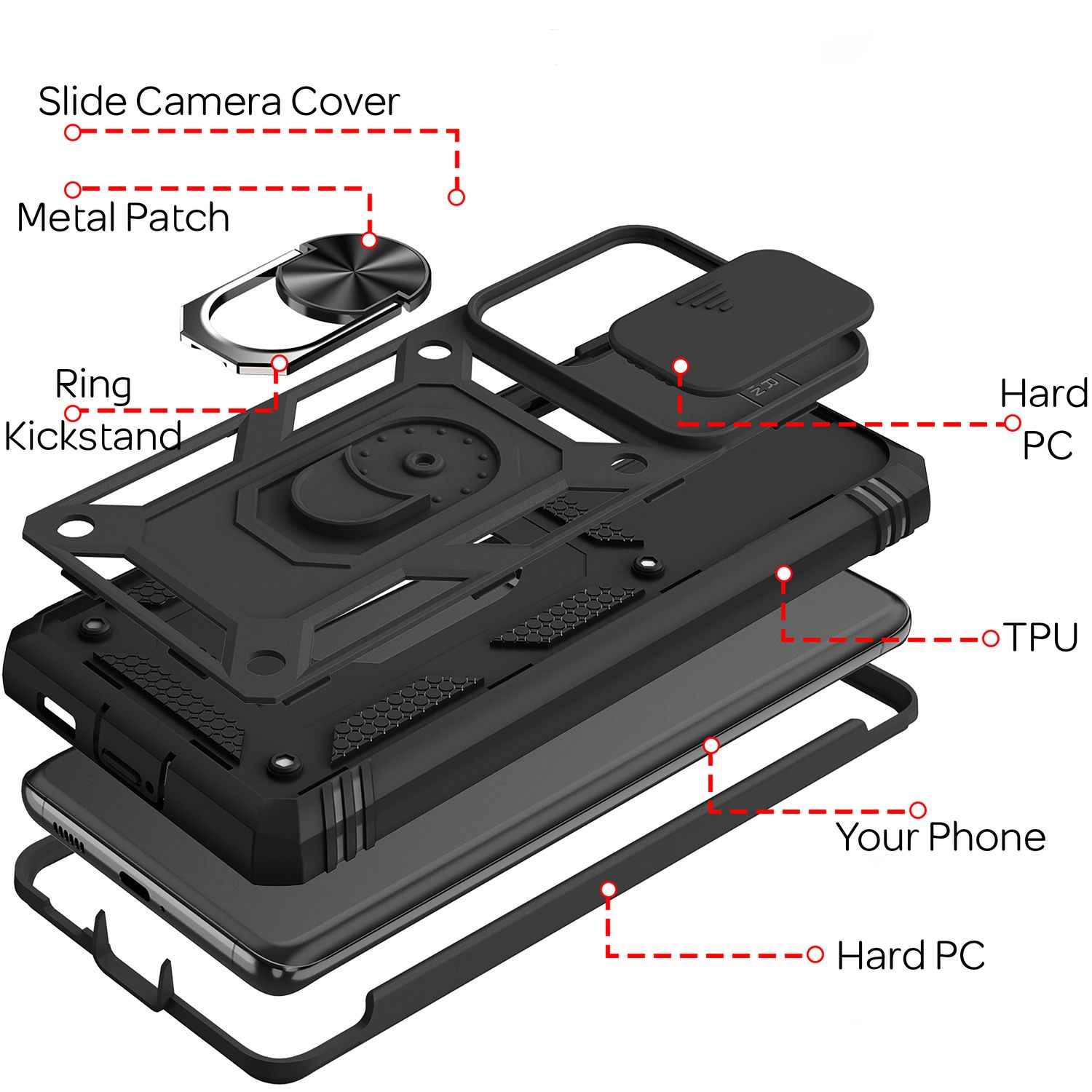NALIA Military-Style Ringhülle für Samsung Galaxy S21 Ultra, Extrem Schützend mit Display-Rahmen & Kamera-Abdeckung, 360° Ring für Standfunktion