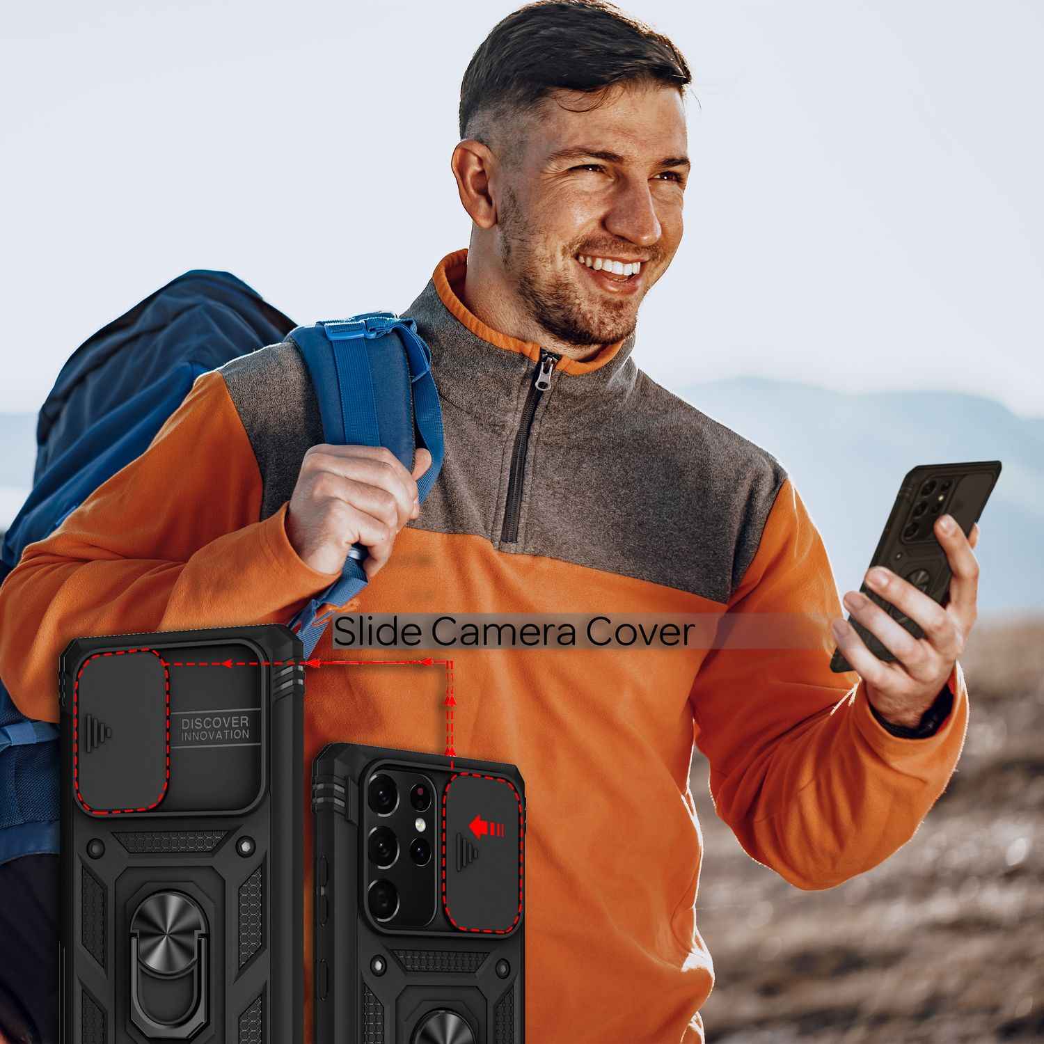NALIA Military-Style Ringhülle für Samsung Galaxy S21 Ultra, Extrem Schützend mit Display-Rahmen & Kamera-Abdeckung, 360° Ring für Standfunktion