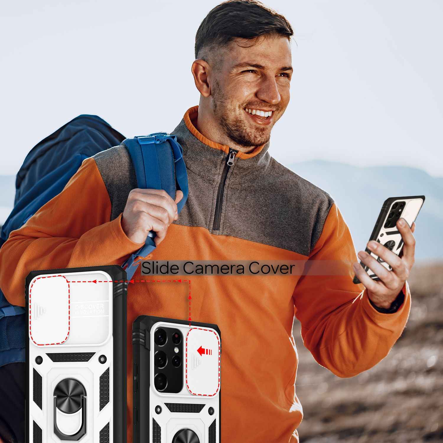 NALIA Military-Style Ringhülle für Samsung Galaxy S21 Ultra, Extrem Schützend mit Display-Rahmen & Kamera-Abdeckung, 360° Ring für Standfunktion