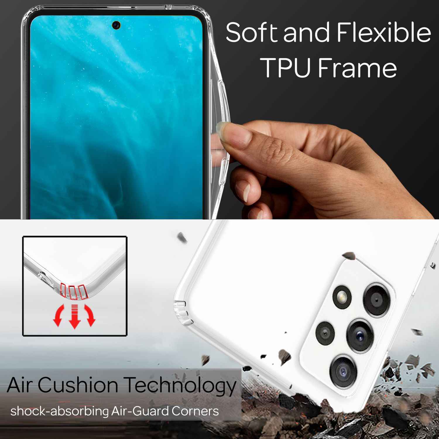 Klare Kratzfeste Hülle für Samsung Galaxy A53, Transparent Anti-Gelb Durchsichtig Stoßfest Harte Rückseite & Silikon Rahmen, Hybrid Handyhülle Schutzhülle Cover Case
