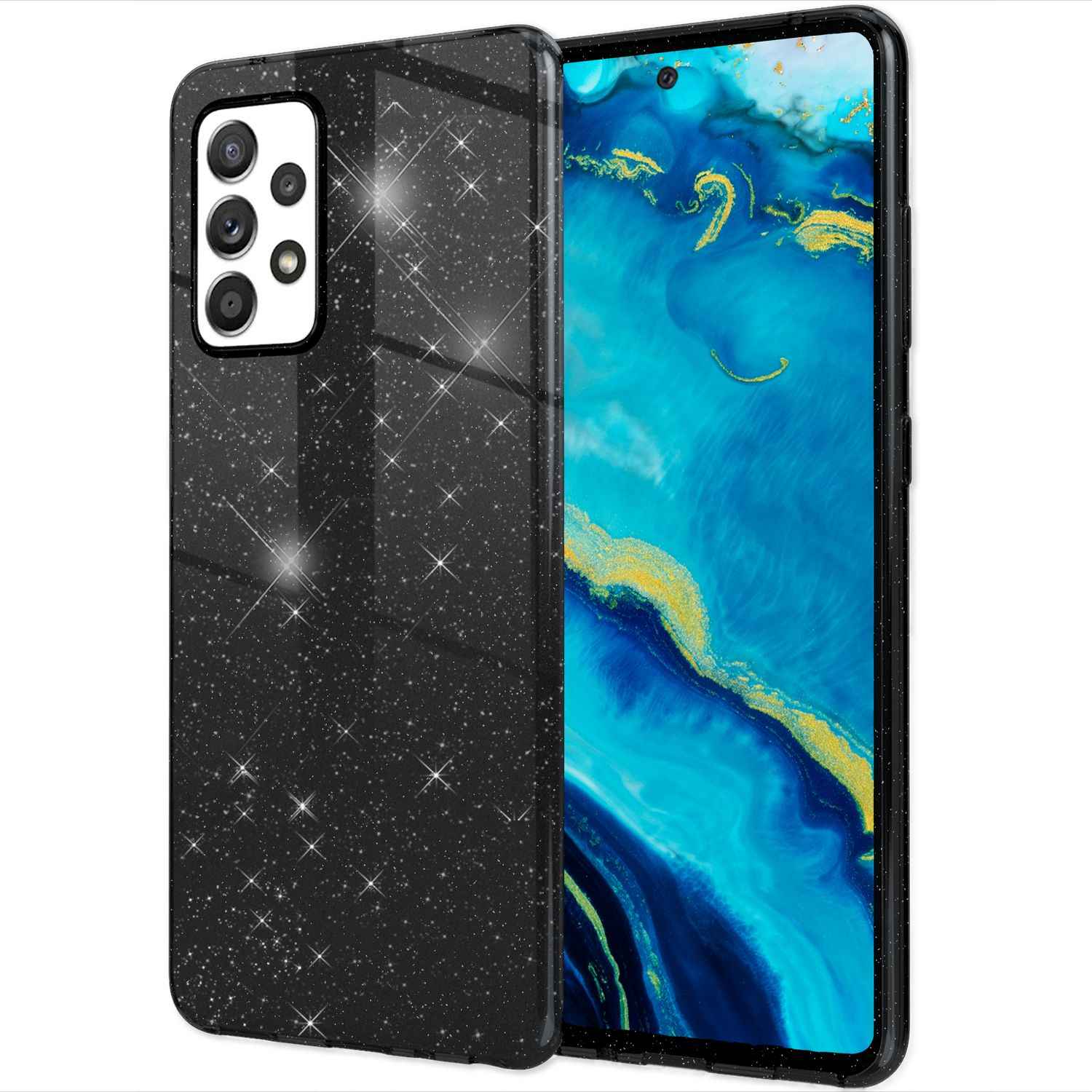 NALIA Robuste Glitzerhülle für Samsung Galaxy A53, Glänzende Glitzer Hybrid Schutzhülle Verstärkte Silikon Handyhülle