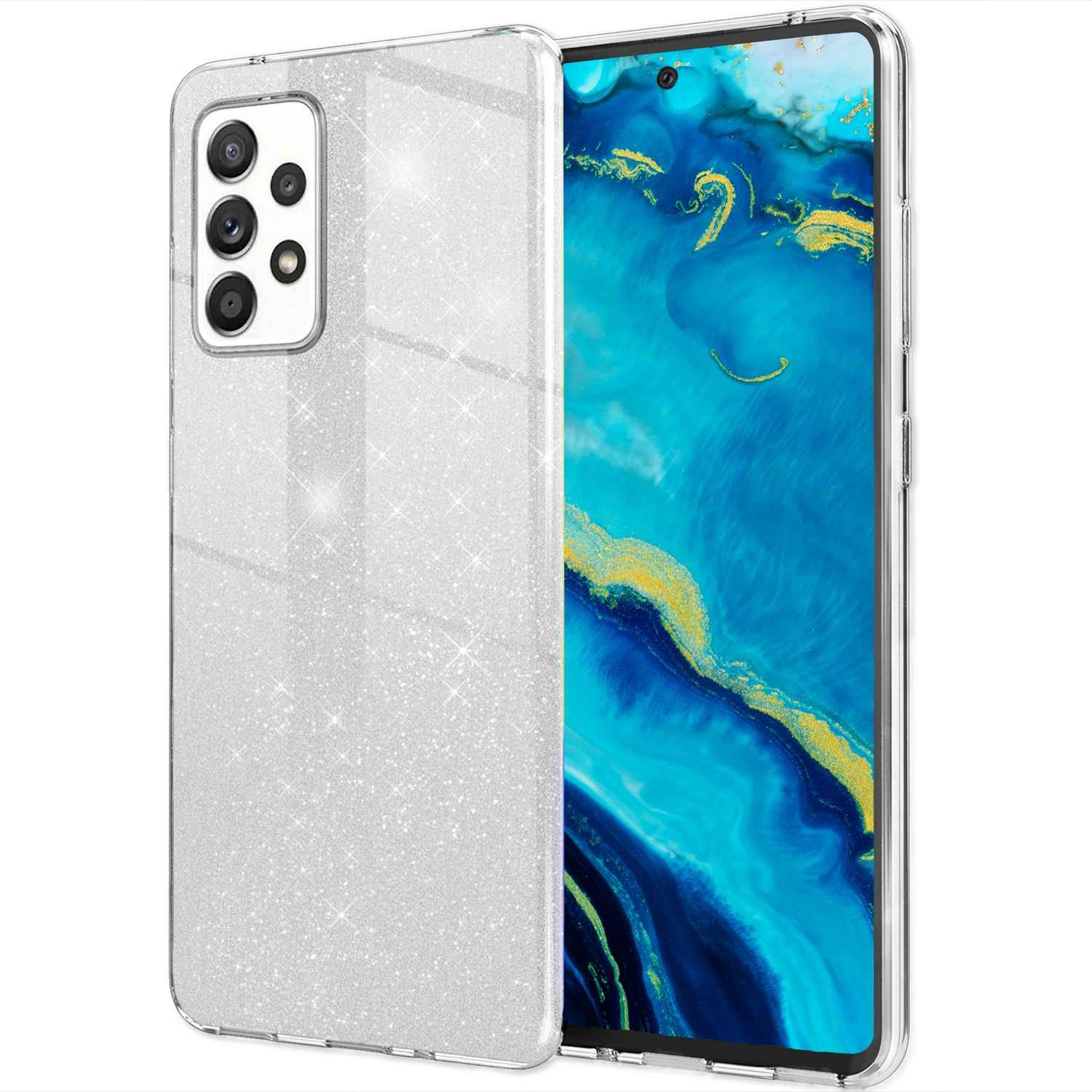 NALIA Robuste Glitzerhülle für Samsung Galaxy A53, Glänzende Glitzer Hybrid Schutzhülle Verstärkte Silikon Handyhülle