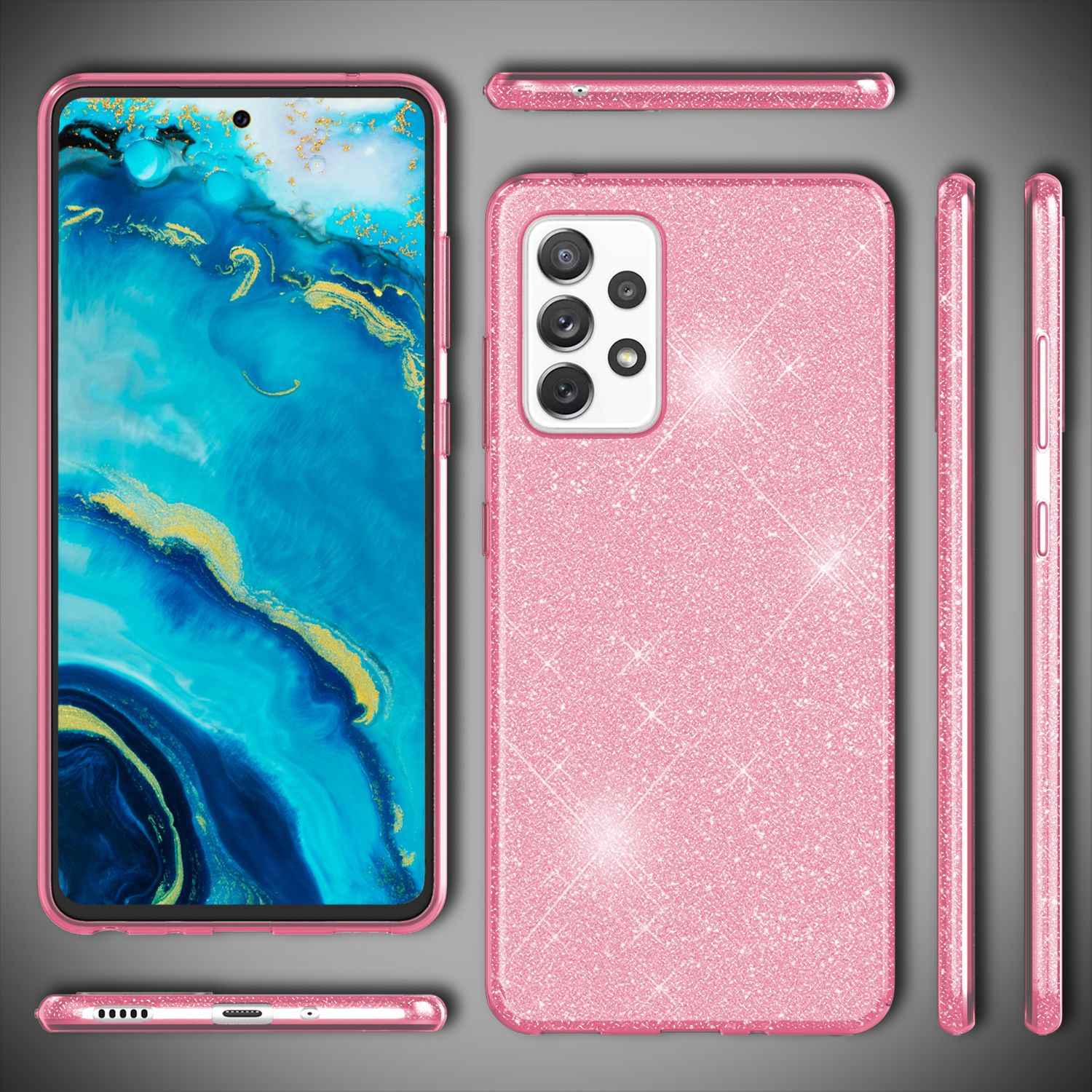 NALIA Robuste Glitzerhülle für Samsung Galaxy A53, Glänzende Glitzer Hybrid Schutzhülle Verstärkte Silikon Handyhülle