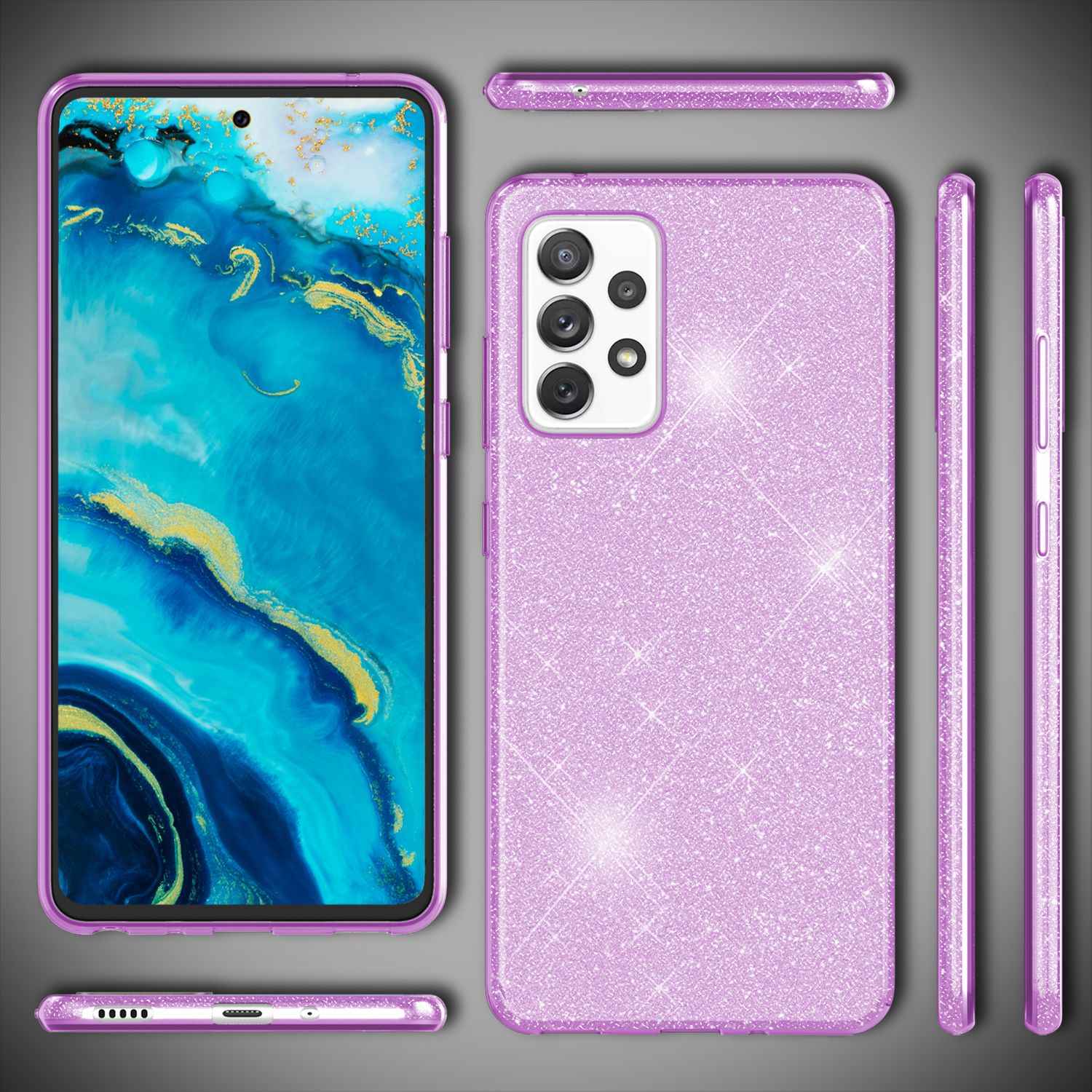 NALIA Robuste Glitzerhülle für Samsung Galaxy A53, Glänzende Glitzer Hybrid Schutzhülle Verstärkte Silikon Handyhülle