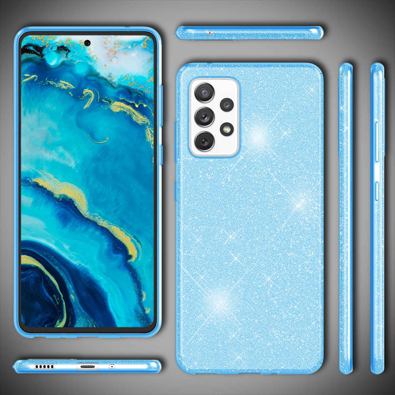 NALIA Robuste Glitzerhülle für Samsung Galaxy A53, Glänzende Glitzer Hybrid Schutzhülle Verstärkte Silikon Handyhülle